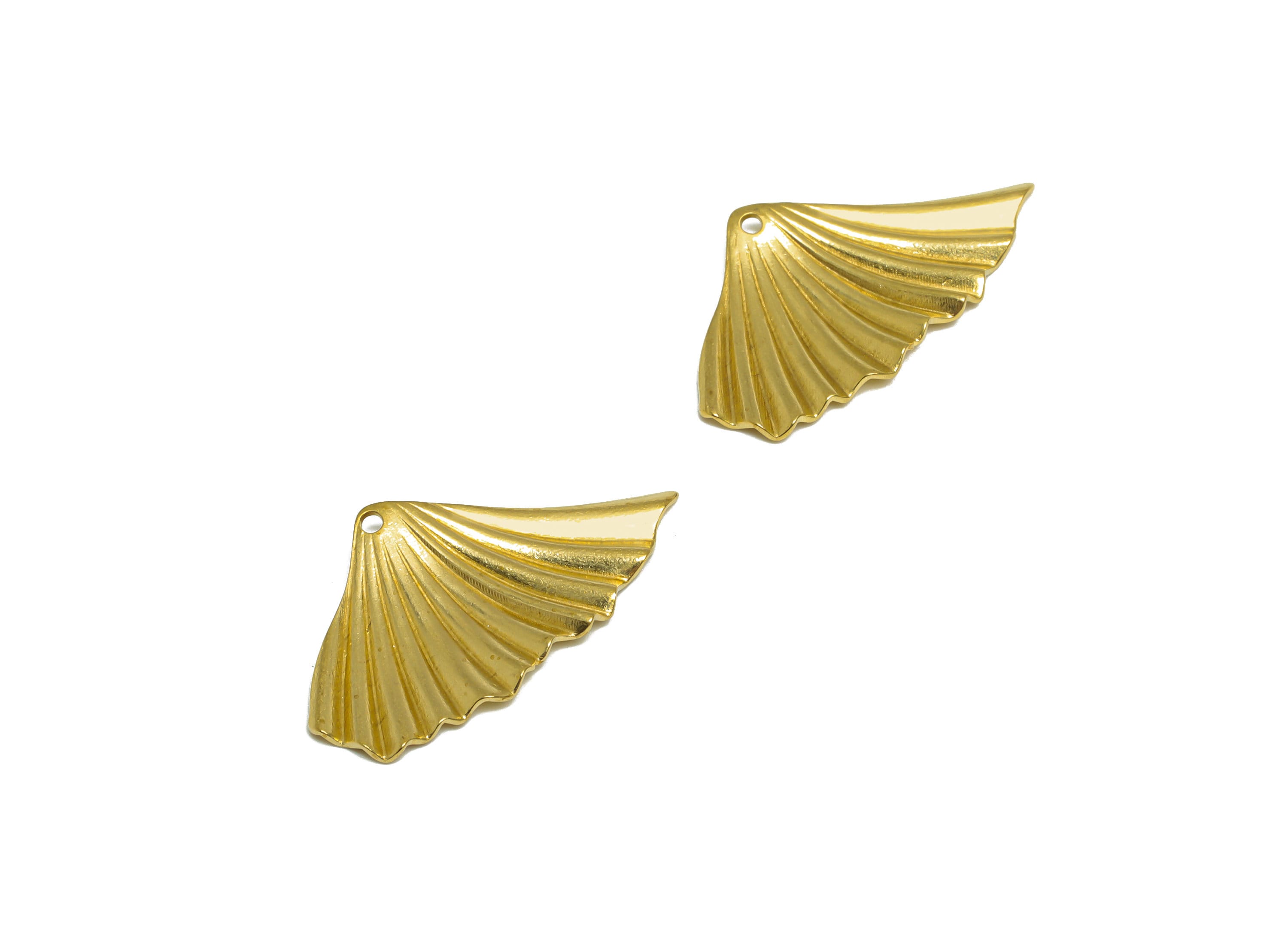 Brass Fan Earring Charm - Raw Brass Wavy Whale Tail Earring Charm - Brass Wavy Fan Pendant - Brass Tail Charm - 29.3x16.8x1.6mm - PP10295 - DOMEDBAZAAR