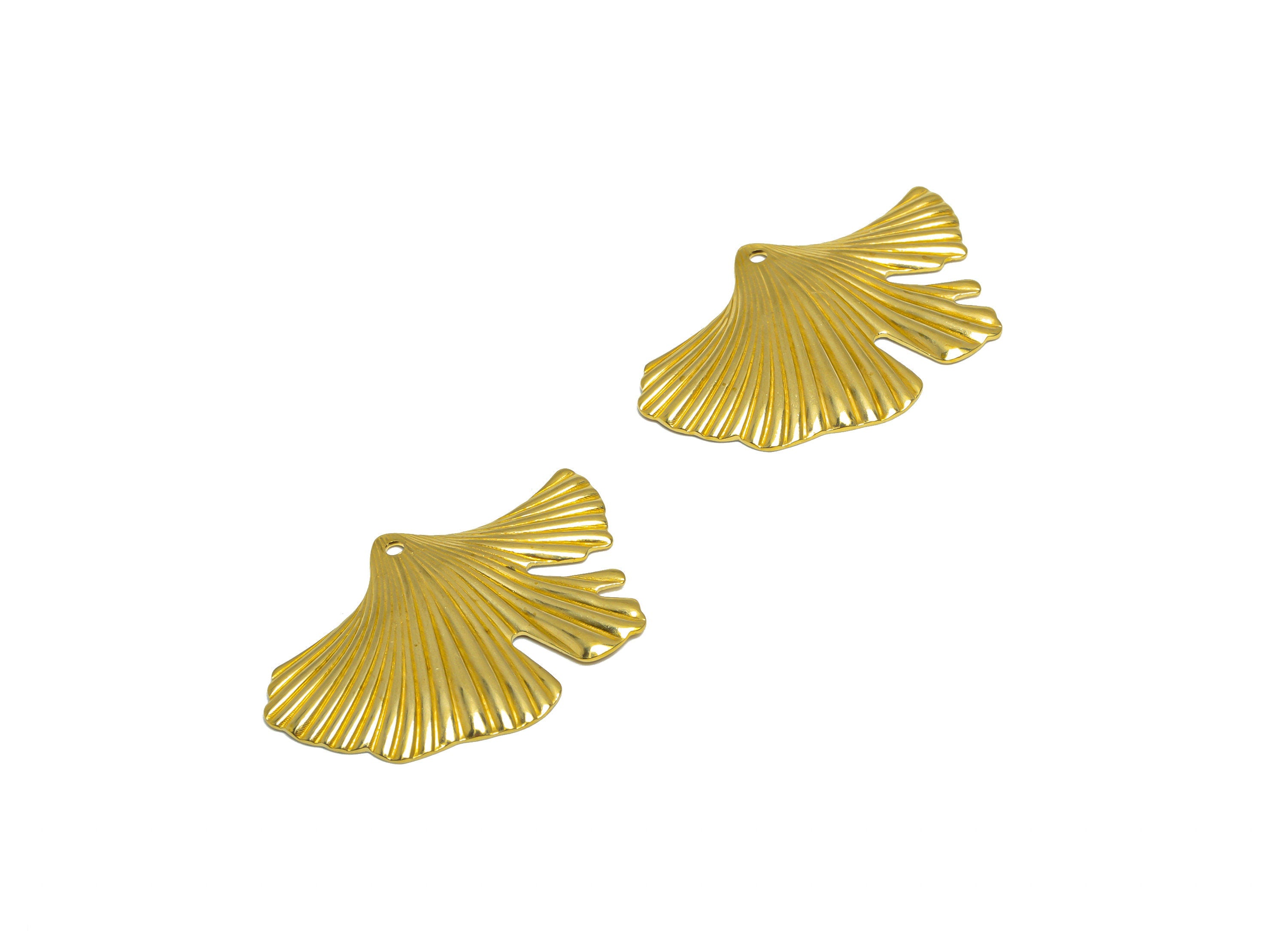 Brass Ginkgo Leaf Earring Charm - Raw Brass Textured Leaf Earring Charm - Brass Botanical Pendant - Lotus Leaf Charm - 21x16x2.2mm - PP10300 - DOMEDBAZAAR