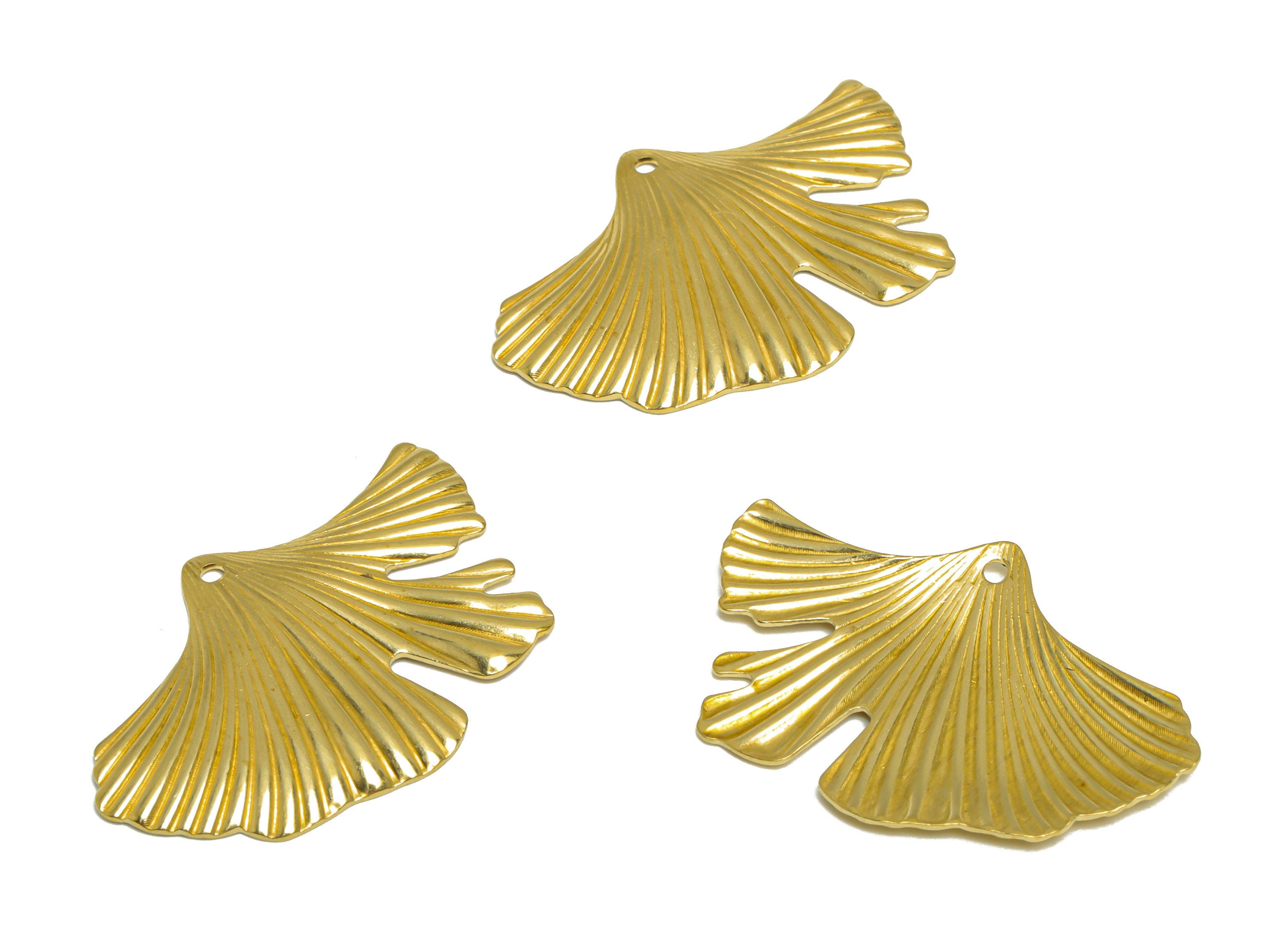 Brass Ginkgo Leaf Earring Charm - Raw Brass Textured Leaf Earring Charm - Brass Botanical Pendant - Lotus Leaf Charm - 21x16x2.2mm - PP10300 - DOMEDBAZAAR