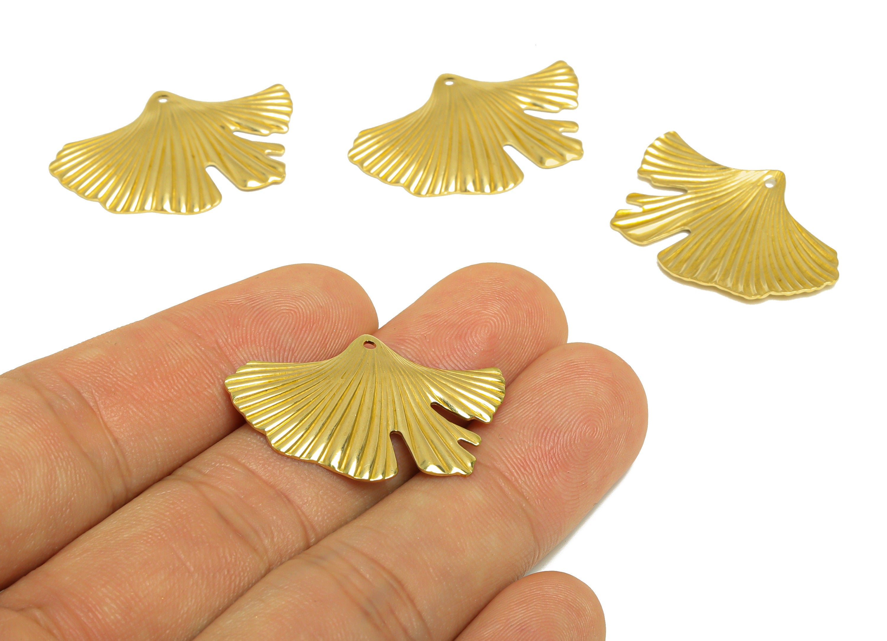 Brass Ginkgo Leaf Earring Charm - Raw Brass Textured Leaf Earring Charm - Brass Botanical Pendant - Lotus Leaf Charm - 21x16x2.2mm - PP10300 - DOMEDBAZAAR