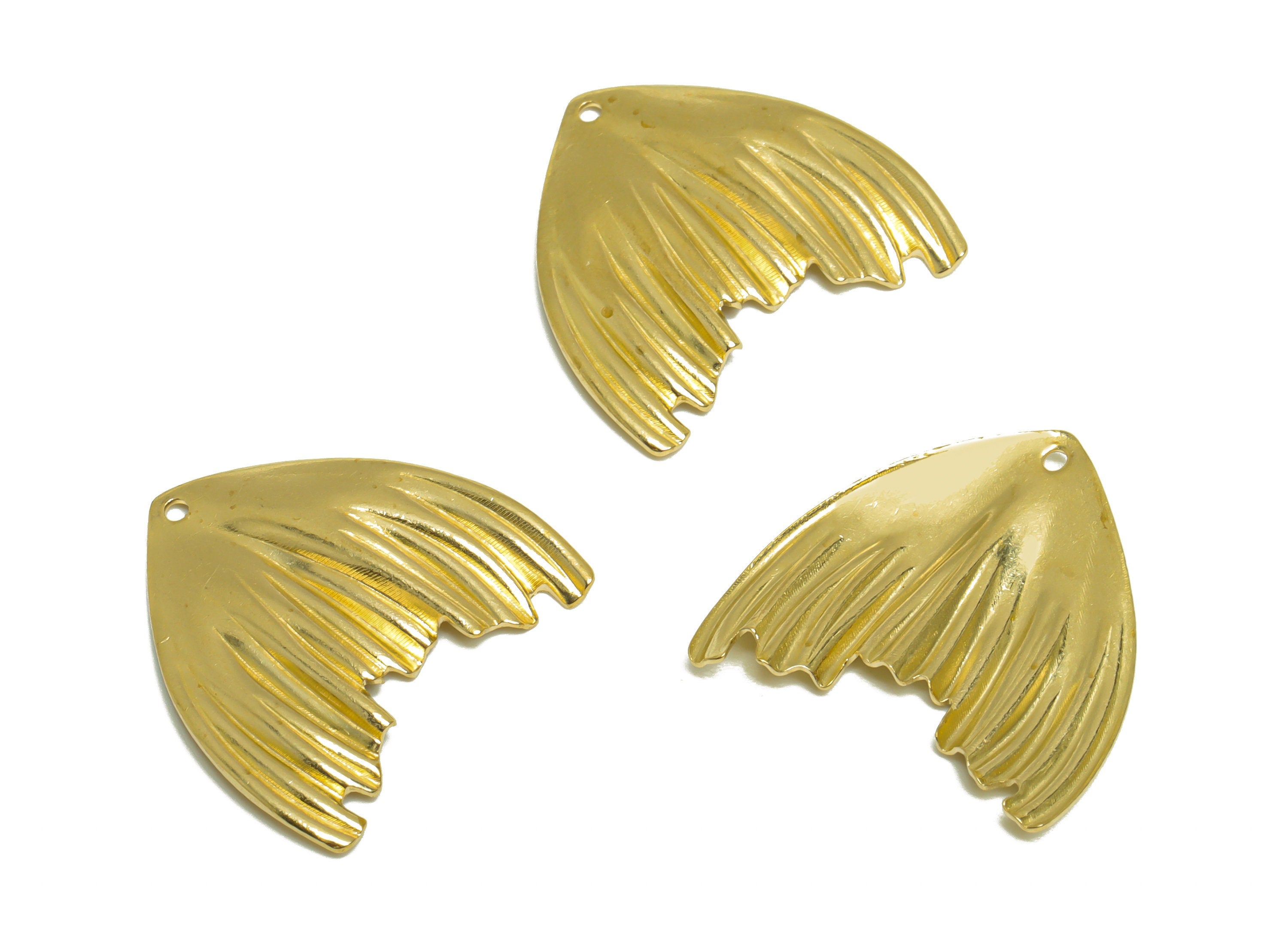 Brass Fan Tail Earring Charm - Raw Brass Wavy Whale Tail Earring Charm - Brass Wavy Fan Pendant - Brass Tail Charm - 23x23x2mm - PP10265 - DOMEDBAZAAR