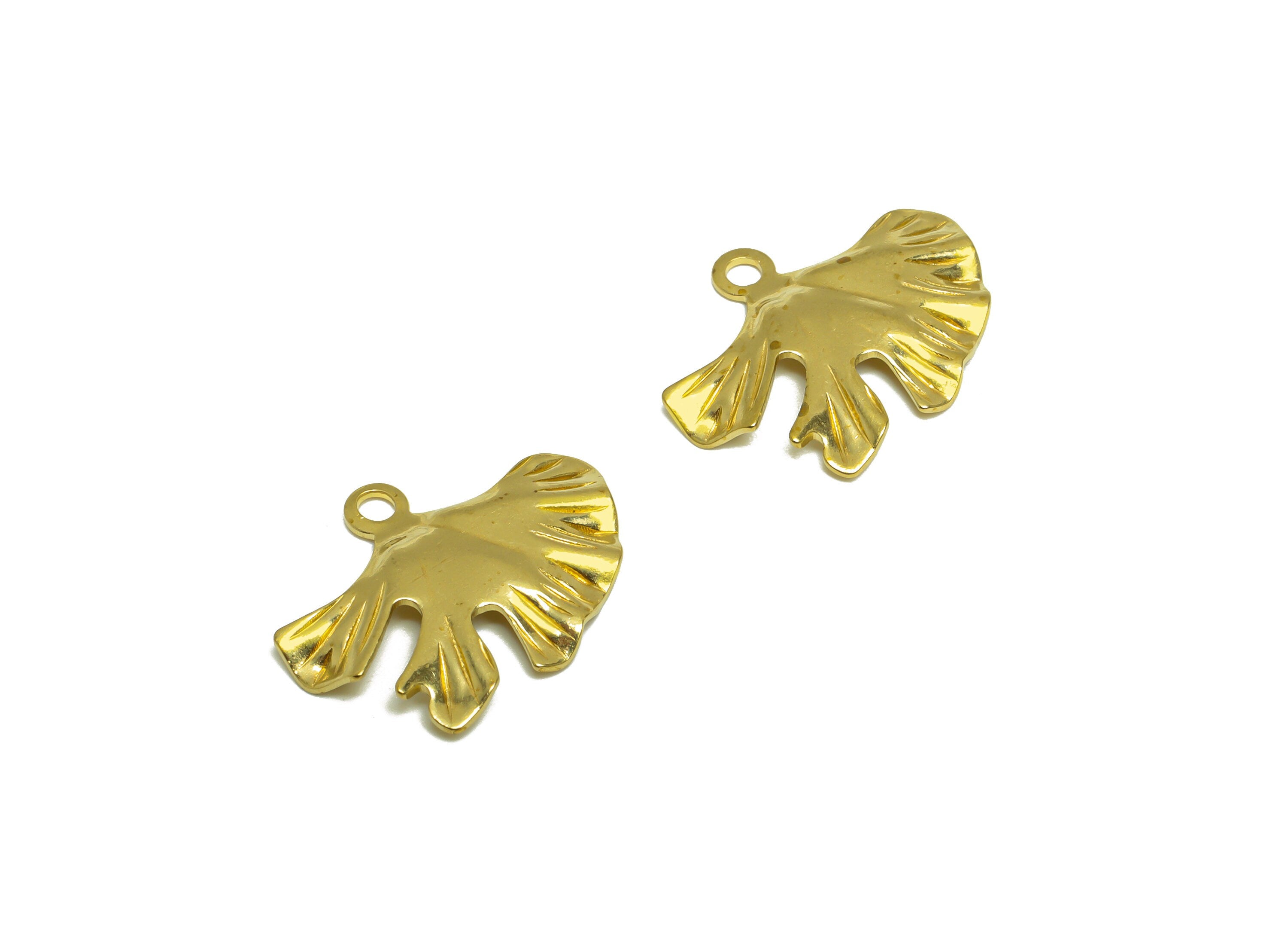 Brass Leaf Earring Charm - Raw Brass Textured Leaf Earring Charm - Brass Botanical Pendant - Lotus Leaf Charm - 29x22x1.8mm - PP10293 - DOMEDBAZAAR