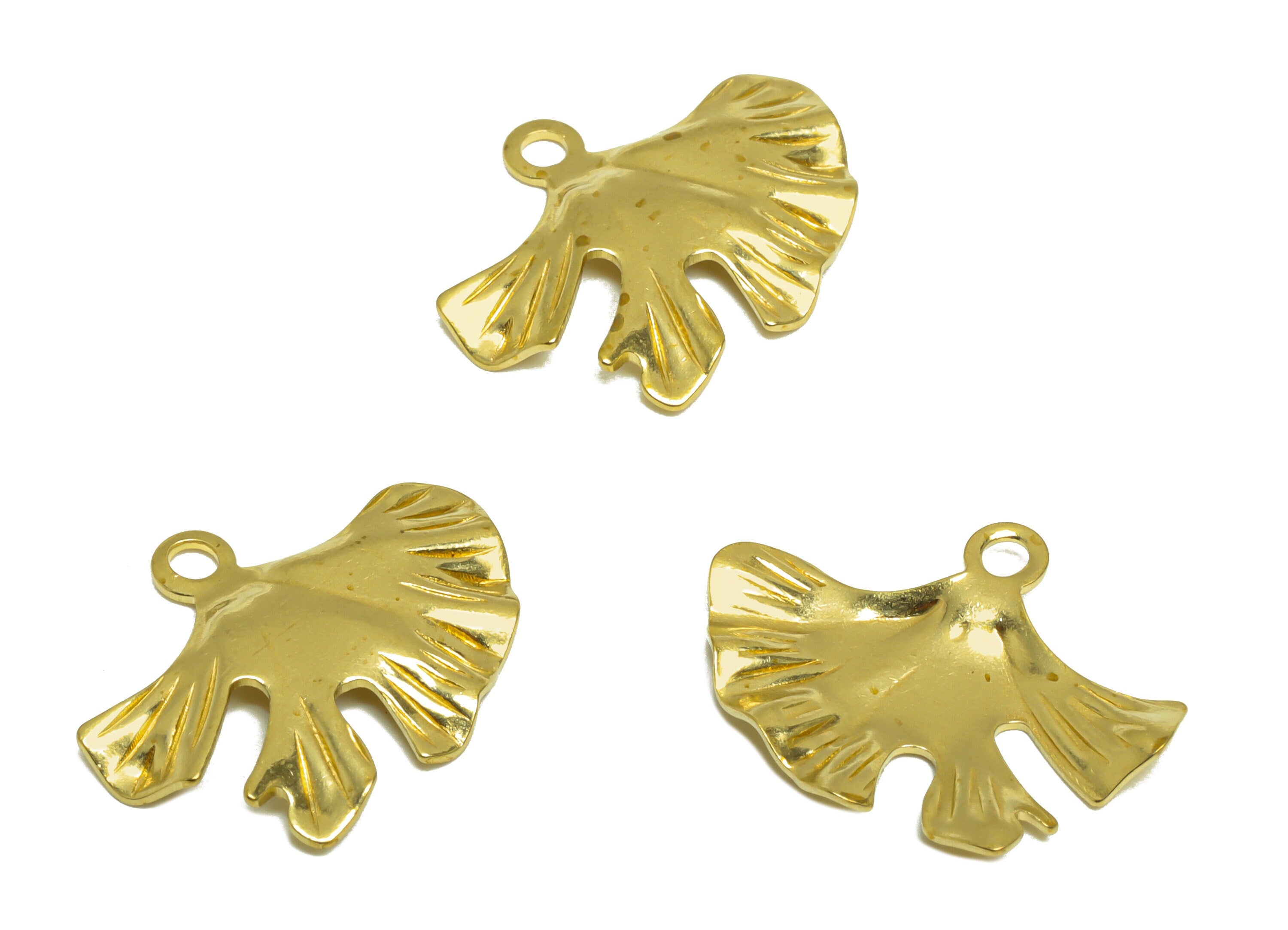 Brass Leaf Earring Charm - Raw Brass Textured Leaf Earring Charm - Brass Botanical Pendant - Lotus Leaf Charm - 29x22x1.8mm - PP10293 - DOMEDBAZAAR