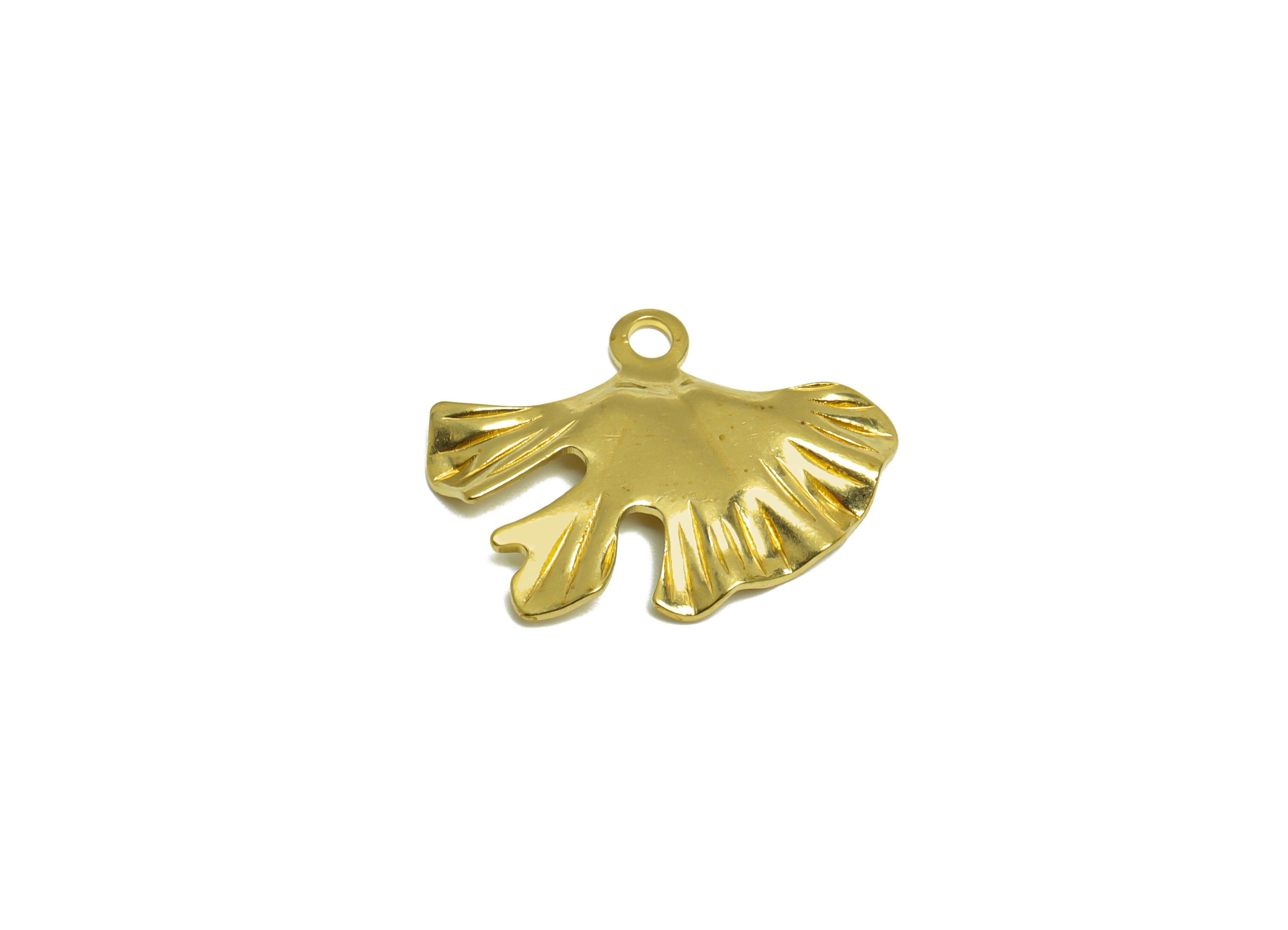 Brass Leaf Earring Charm - Raw Brass Textured Leaf Earring Charm - Brass Botanical Pendant - Lotus Leaf Charm - 29x22x1.8mm - PP10293 - DOMEDBAZAAR