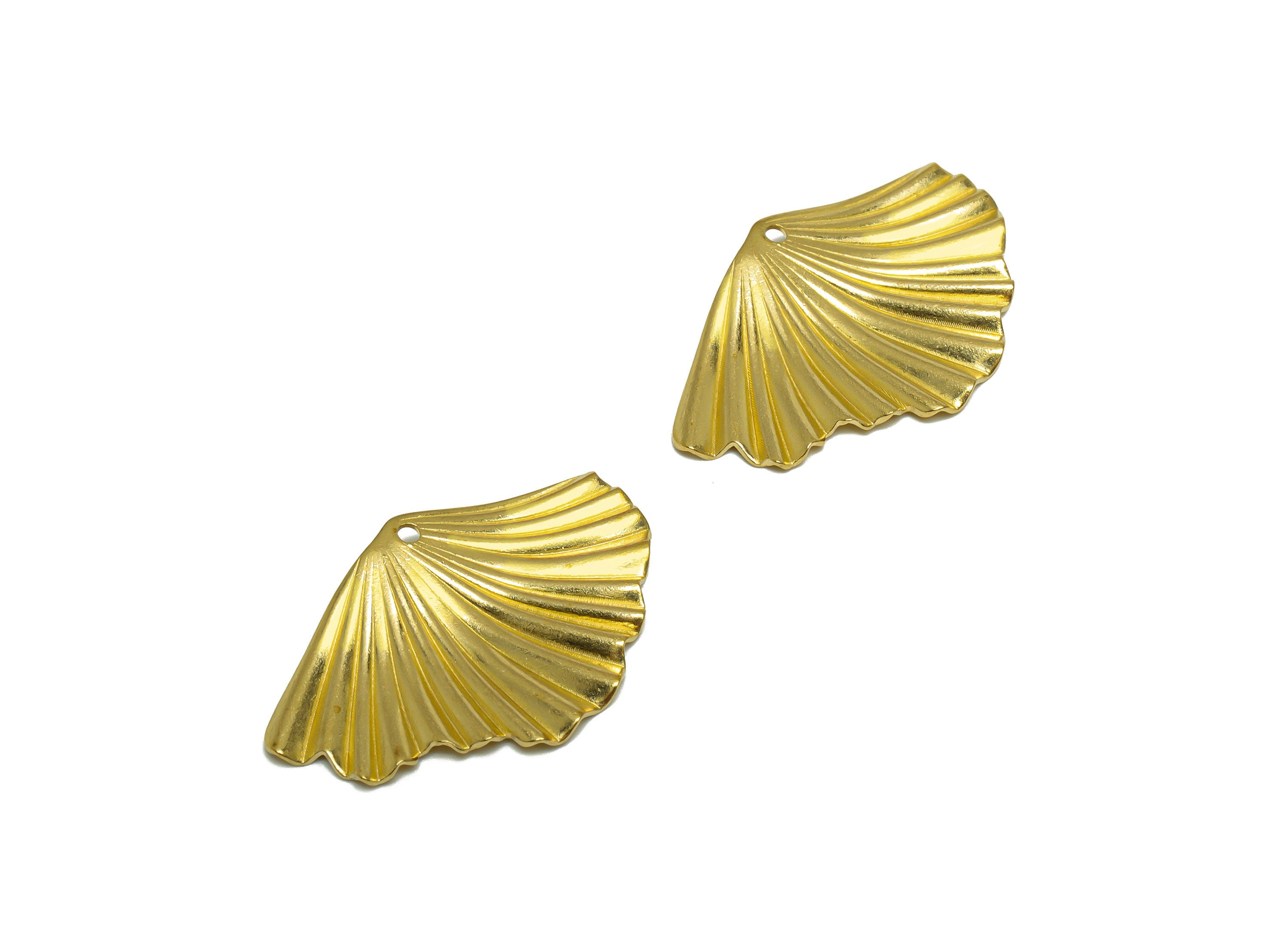 Brass Fan Earring Charm - Raw Brass Wavy Earring Charm - Brass Wavy Fan Pendant - Brass Fold Earring Charm - 31x 20.3x1.42mm - PP10207 - DOMEDBAZAAR