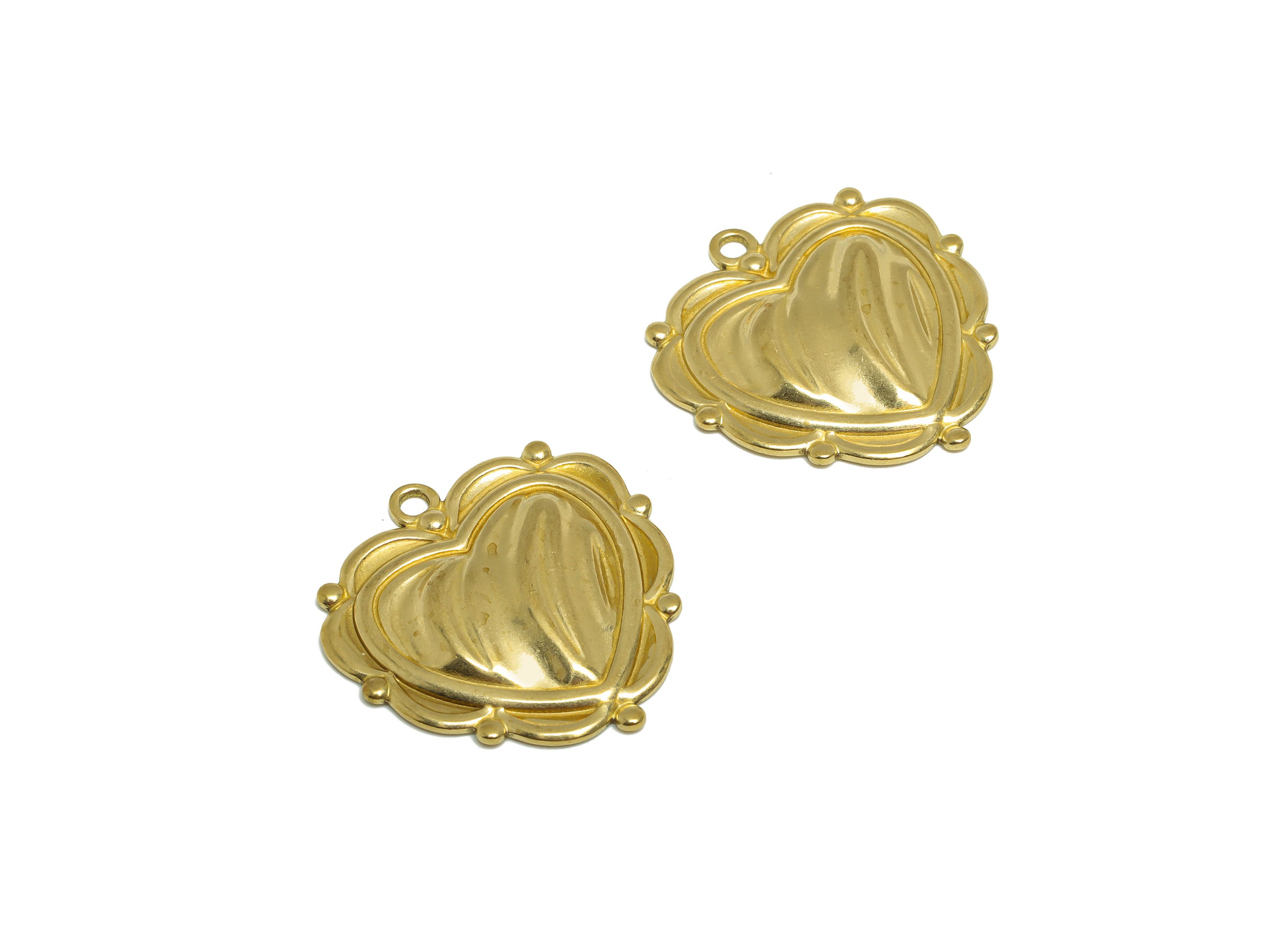 Brass Heart Earring Charm - Raw Brass Vintage Earring Charm - Brass Wavy Heart Pendant - For Necklace - 30.23x29x3.34mm - PP10161 - DOMEDBAZAAR