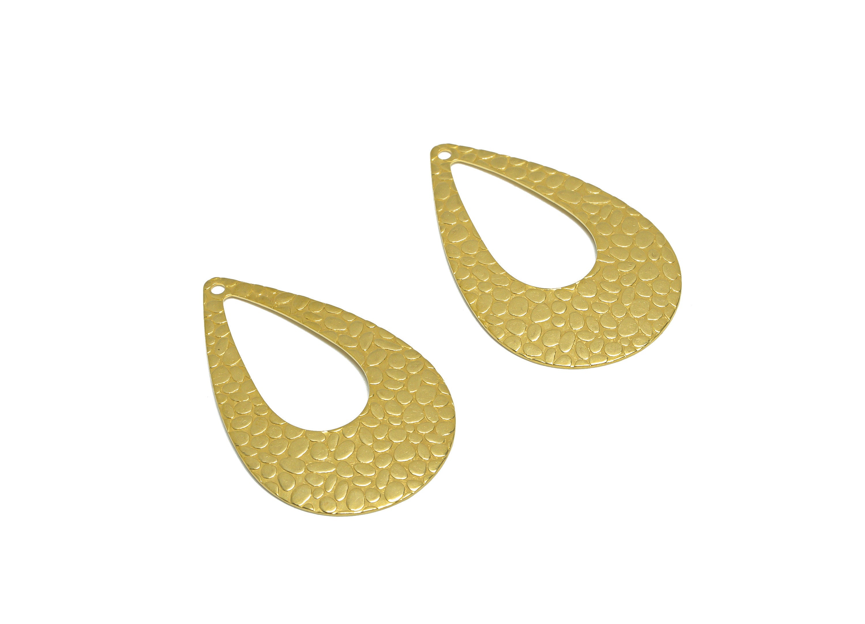 Brass Drop Earring Charm - Raw Brass Teardrop Earring Charm - Brass Textured Drop Pendant - For Necklace - 38x24x1.02mm - PP10288 - DOMEDBAZAAR