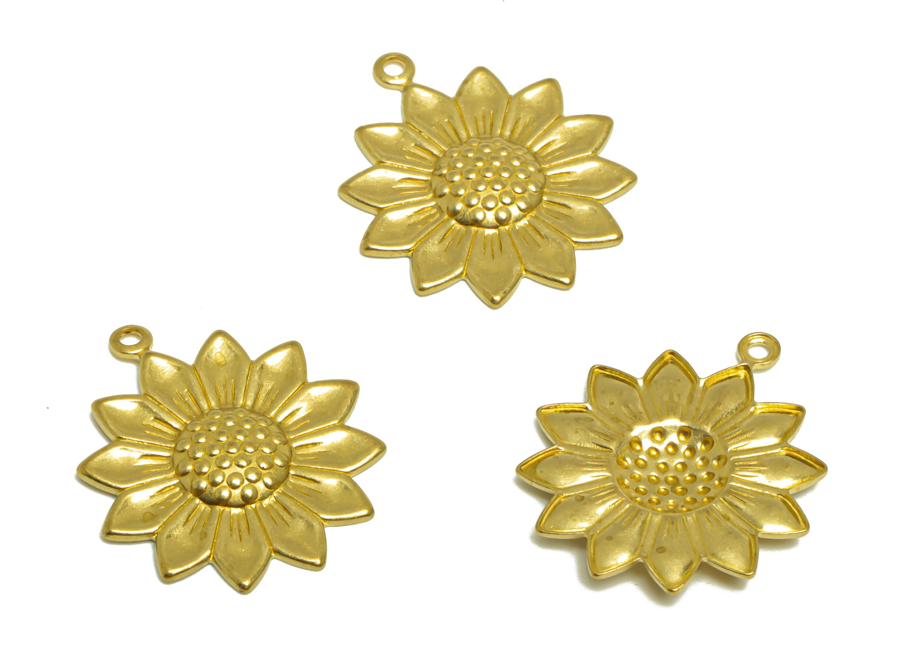 Brass Flower Earring Charm - Raw Brass Daisy Earring Charm - Brass Botanical Pendant - For Necklace - Earring Finding - 22x18x1mm - PP10286 - DOMEDBAZAAR