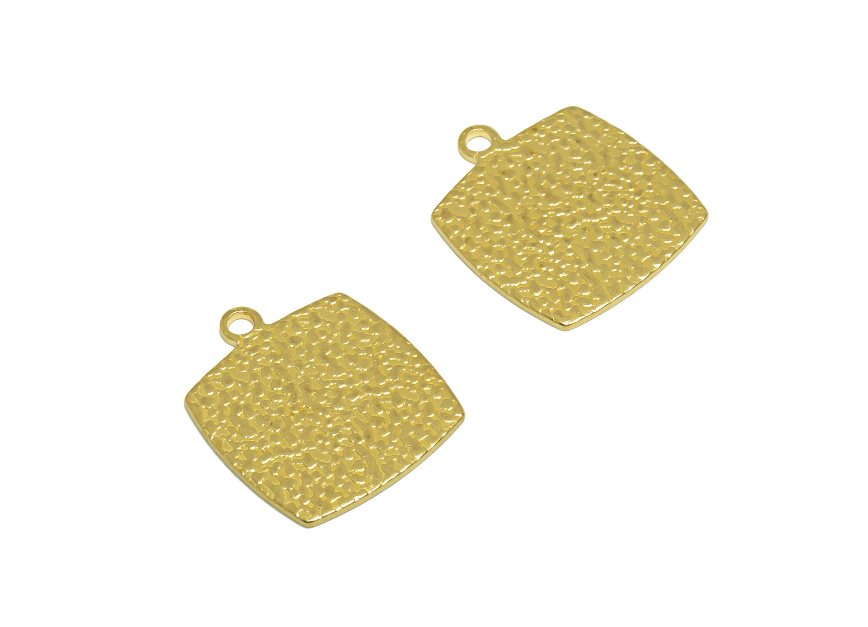 Brass Square Earring Charm - Raw Brass Textured Square Earring Charm - Brass Antique Vintage Pendant - For Necklace - 18.2x15x1mm - PP10287 - DOMEDBAZAAR
