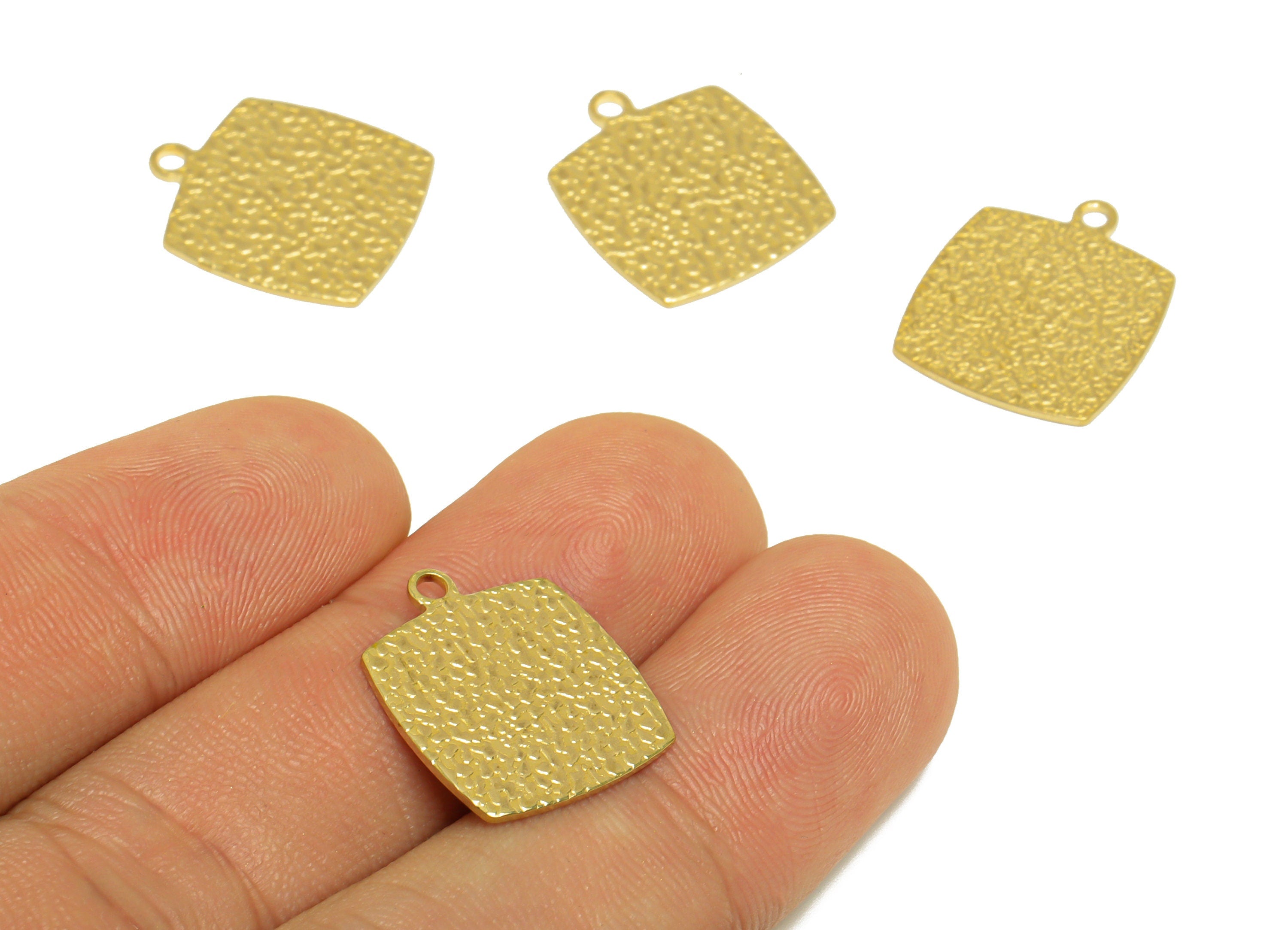 Brass Square Earring Charm - Raw Brass Textured Square Earring Charm - Brass Antique Vintage Pendant - For Necklace - 18.2x15x1mm - PP10287 - DOMEDBAZAAR