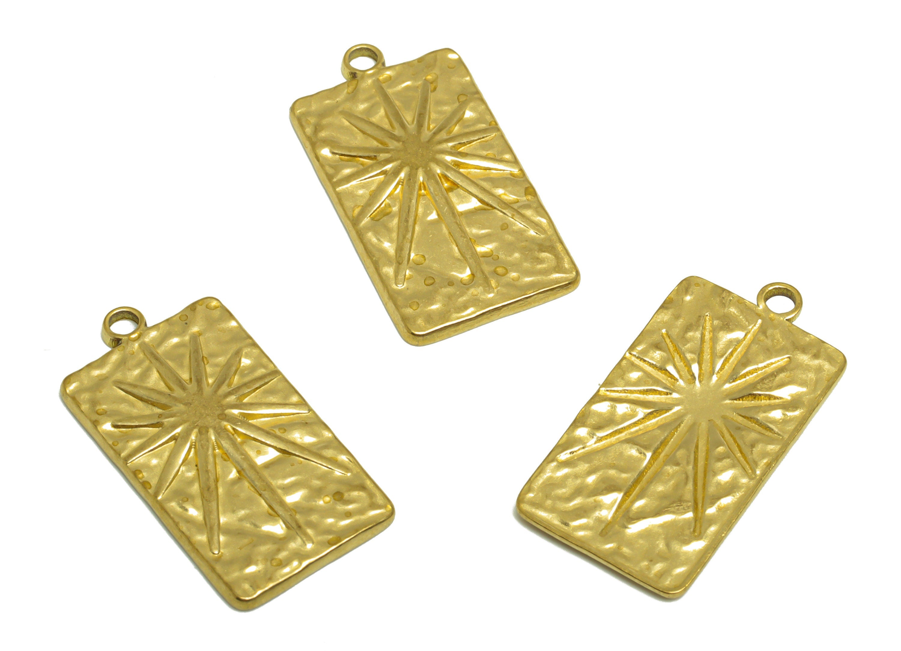 Brass Star Earring Charm - Raw Brass Textured Rectangle Earring Charm - Brass Antique Vintage Pendant - For Necklace - 25x13x2mm - PP10174 - DOMEDBAZAAR