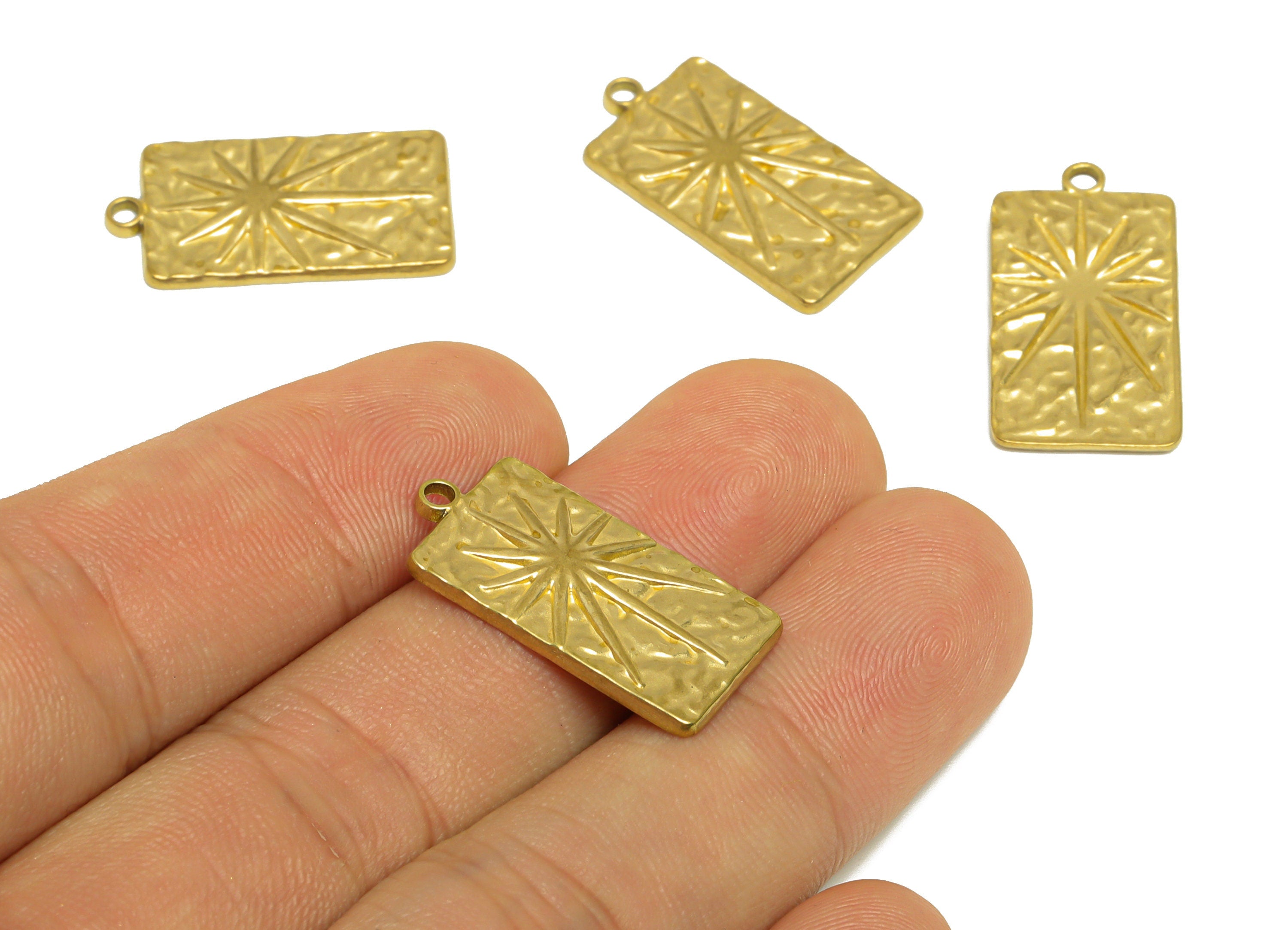 Brass Star Earring Charm - Raw Brass Textured Rectangle Earring Charm - Brass Antique Vintage Pendant - For Necklace - 25x13x2mm - PP10174 - DOMEDBAZAAR