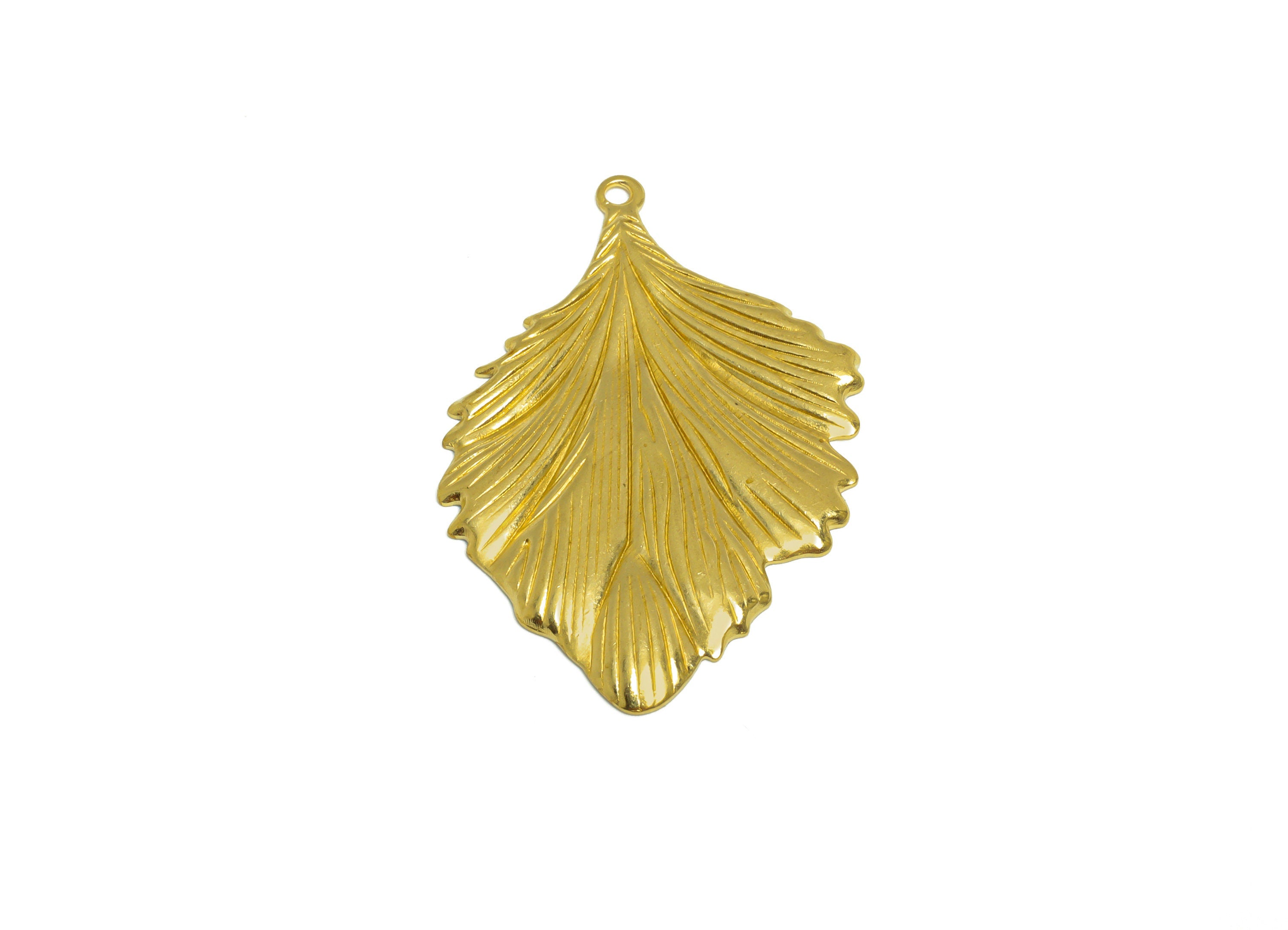Brass Leaf Earring Charm - Raw Brass Textured Leaf Earring Charm - Brass Botanical Pendant - Brass Elm Charm - 37.2x24x1.7mm - PP10246 - DOMEDBAZAAR