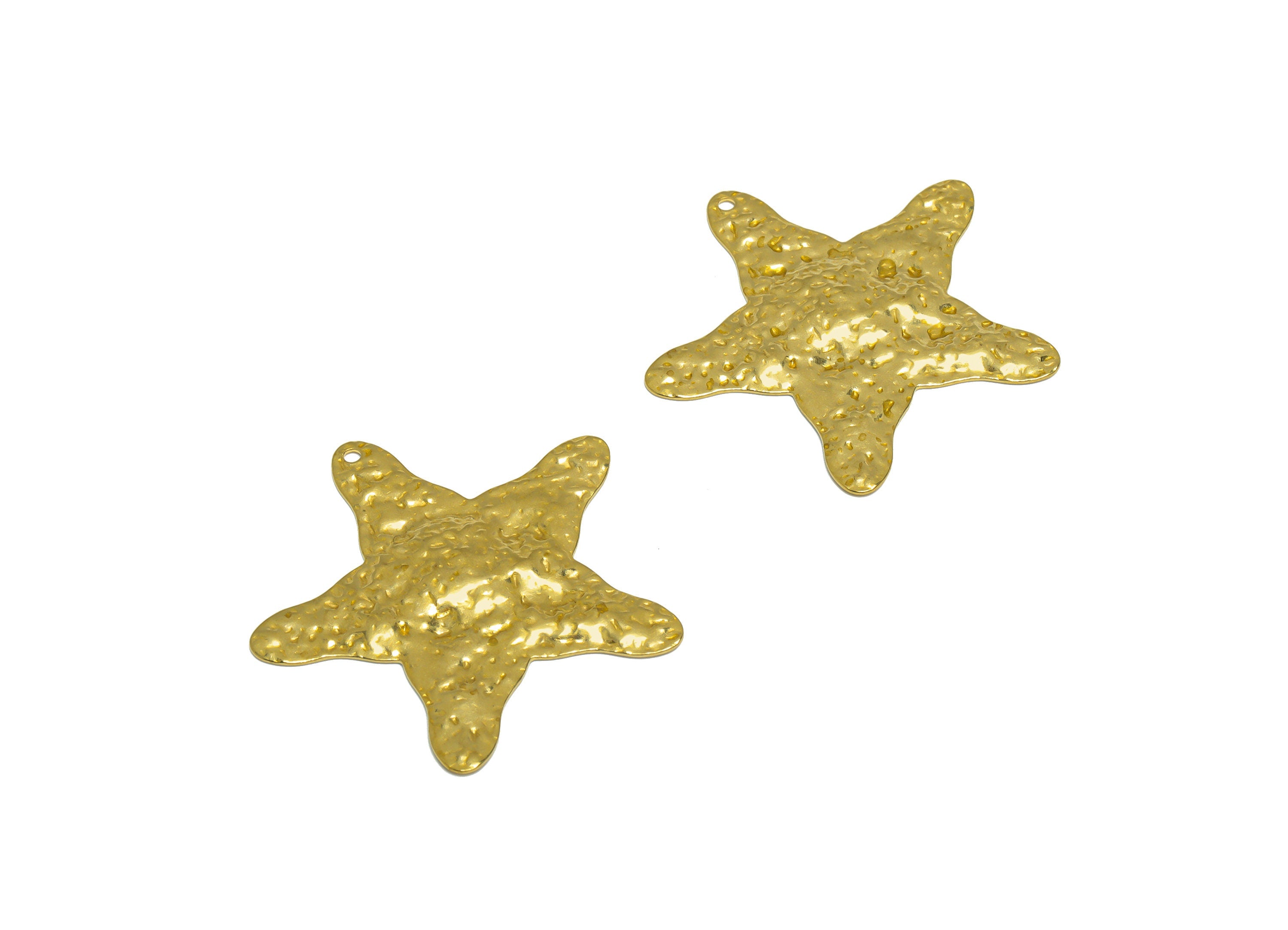 Brass Star Earring Charm - Raw Brass Textured Star Earring Charm - Brass Starfish Pendant - Brass Hammered Star - 36x36x1.8mm - PP10248 - DOMEDBAZAAR