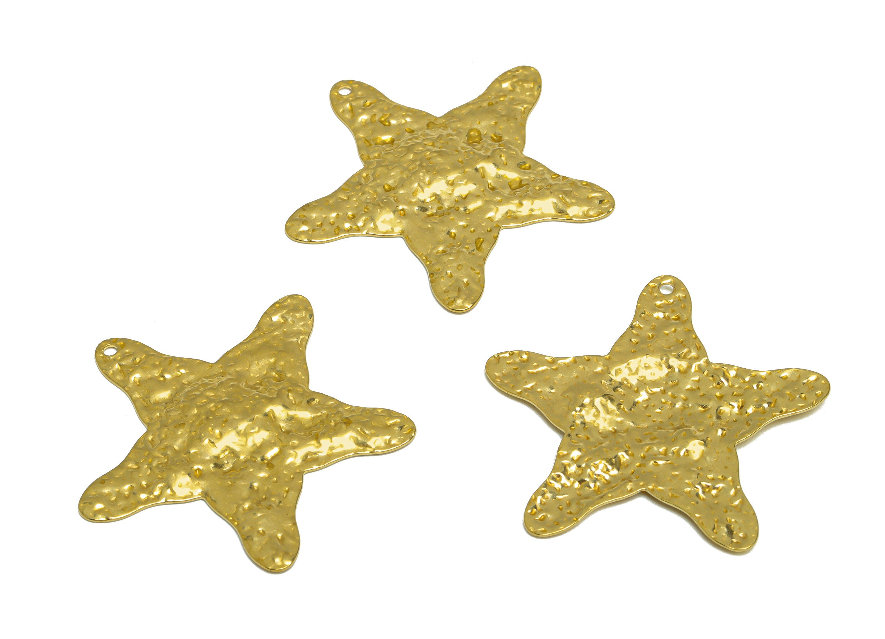 Brass Star Earring Charm - Raw Brass Textured Star Earring Charm - Brass Starfish Pendant - Brass Hammered Star - 36x36x1.8mm - PP10248 - DOMEDBAZAAR