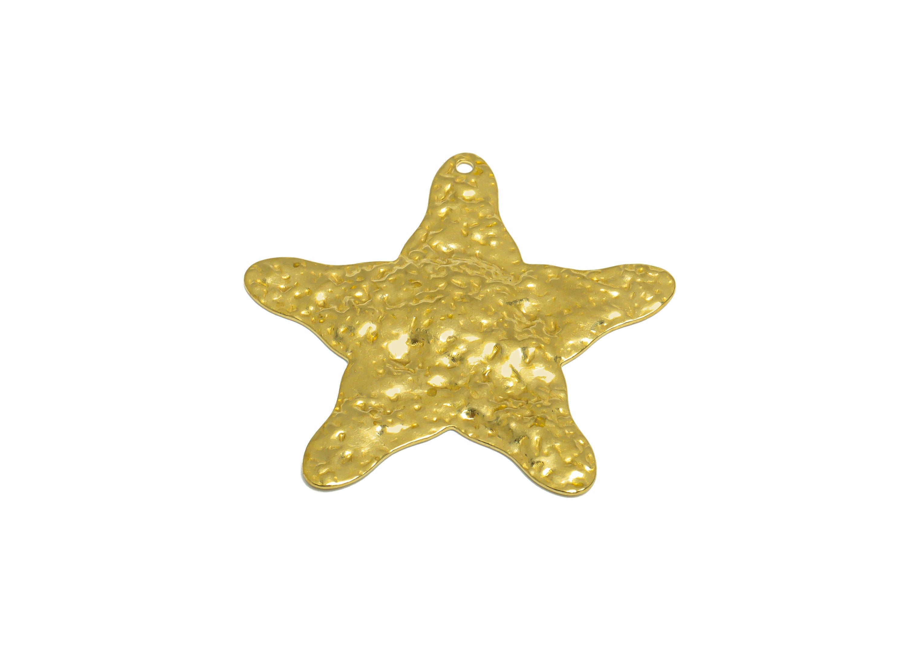 Brass Star Earring Charm - Raw Brass Textured Star Earring Charm - Brass Starfish Pendant - Brass Hammered Star - 36x36x1.8mm - PP10248 - DOMEDBAZAAR