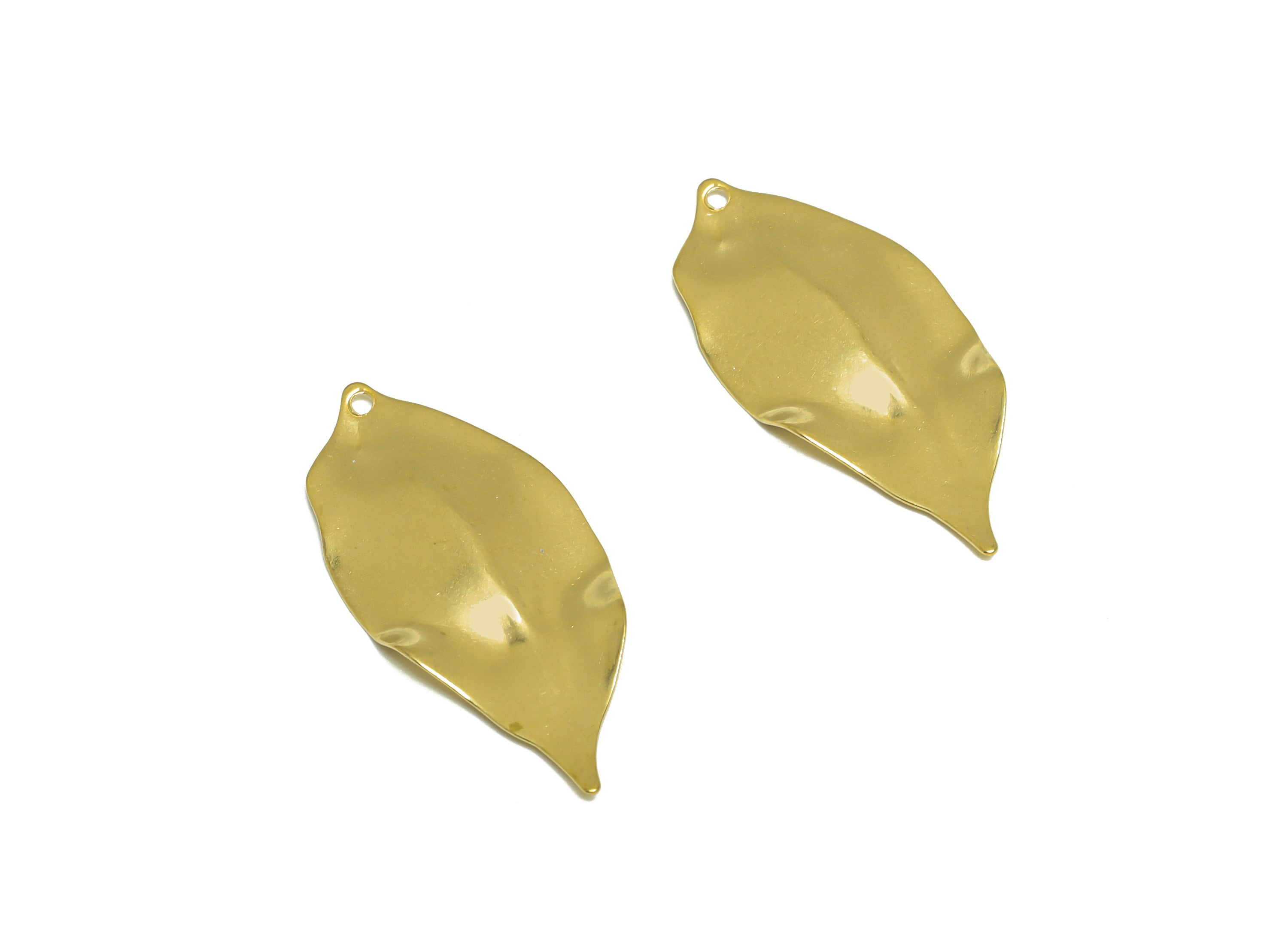 Brass Leaf Earring Charm - Raw Brass Wavy Leaf Earring Charm - Brass Botanical Pendant - Brass Wavy Charm - 35.4x16.2x2.03mm - PP10227 - DOMEDBAZAAR