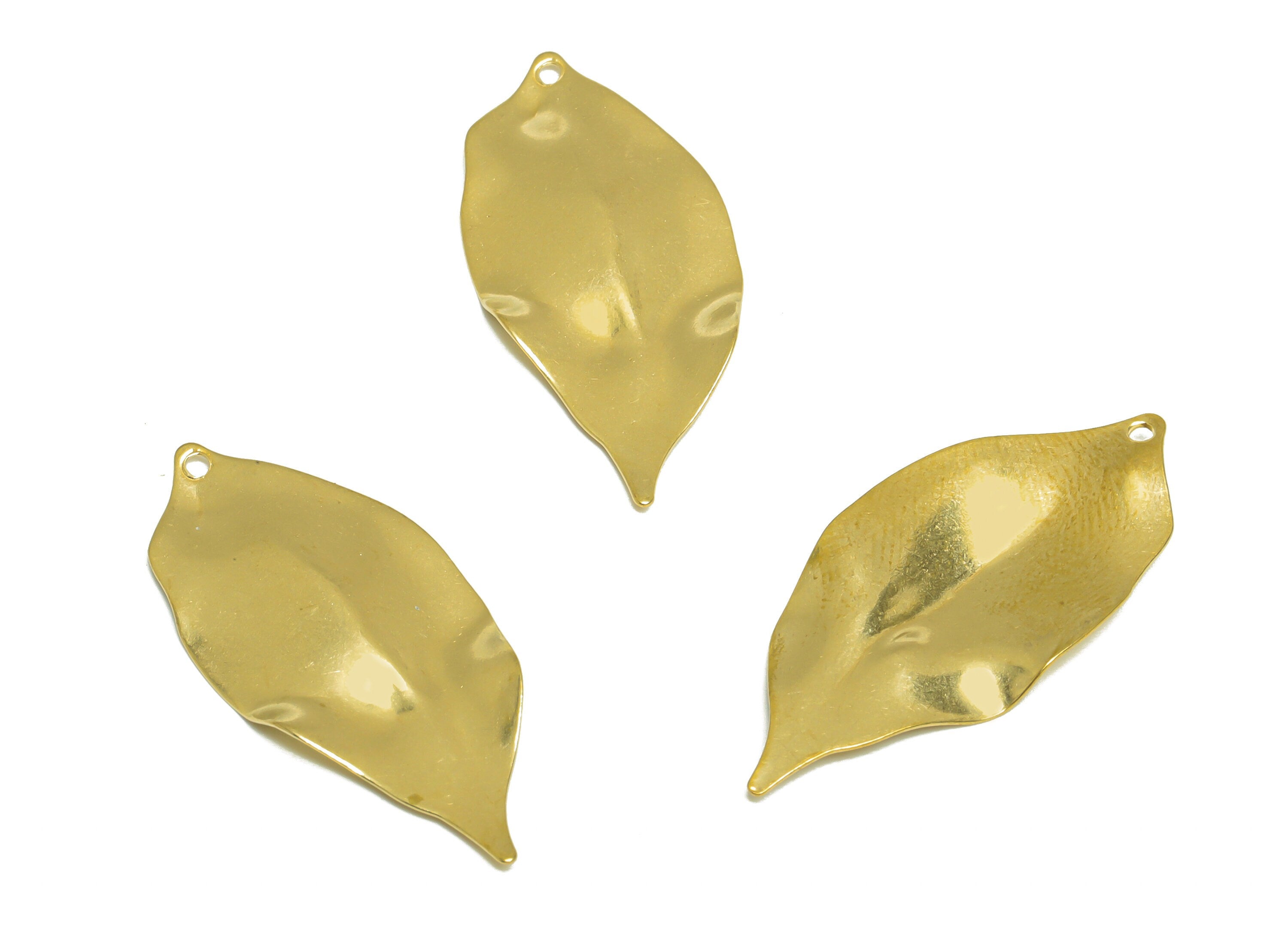 Brass Leaf Earring Charm - Raw Brass Wavy Leaf Earring Charm - Brass Botanical Pendant - Brass Wavy Charm - 35.4x16.2x2.03mm - PP10227 - DOMEDBAZAAR