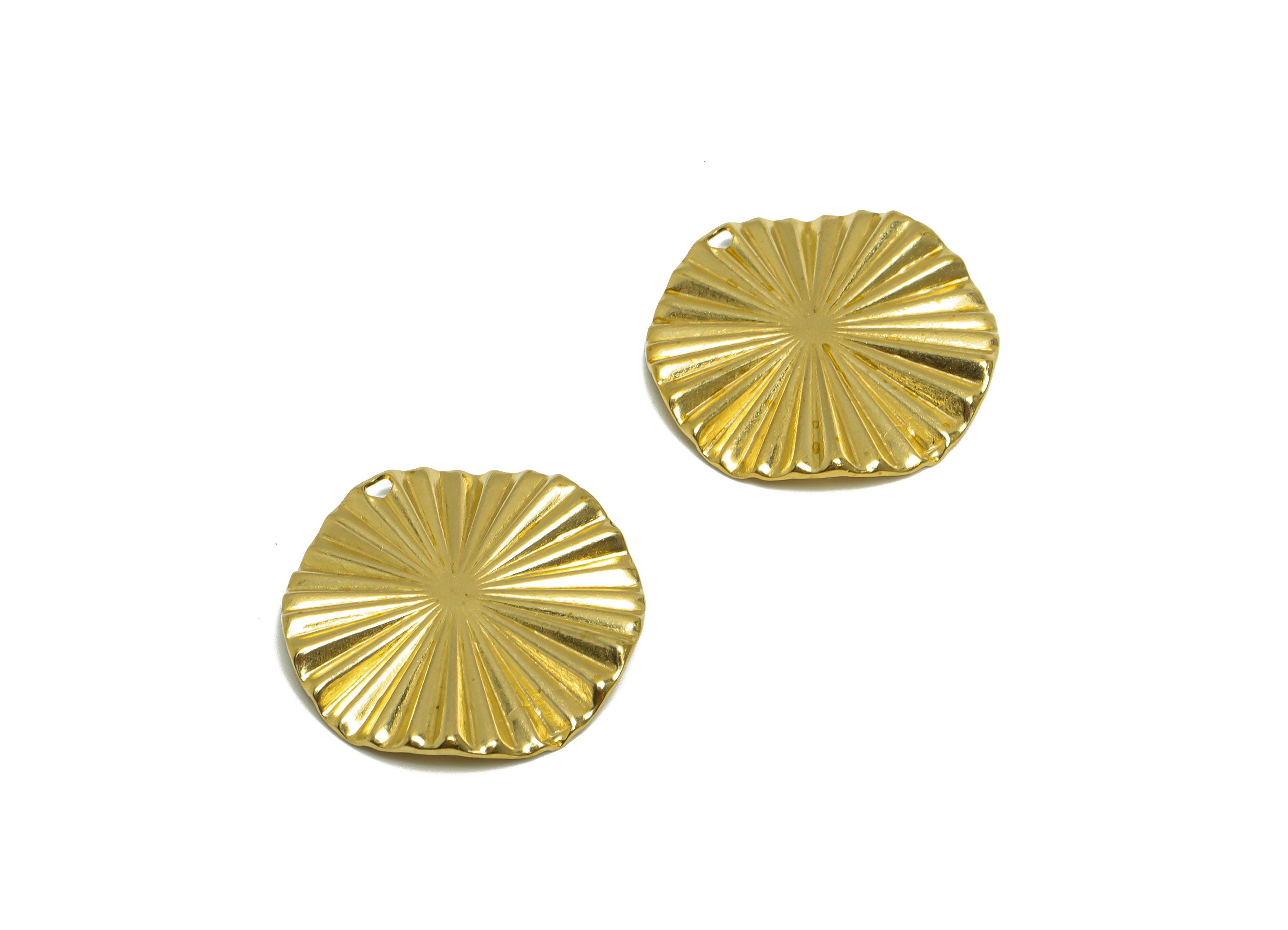Brass Round Earring Charm - Raw Brass Wavy Circle Earring Charm - Brass Fold Circle Pendant - Geometry Charms - 25.6x25.6x2.7mm - PP10201 - DOMEDBAZAAR