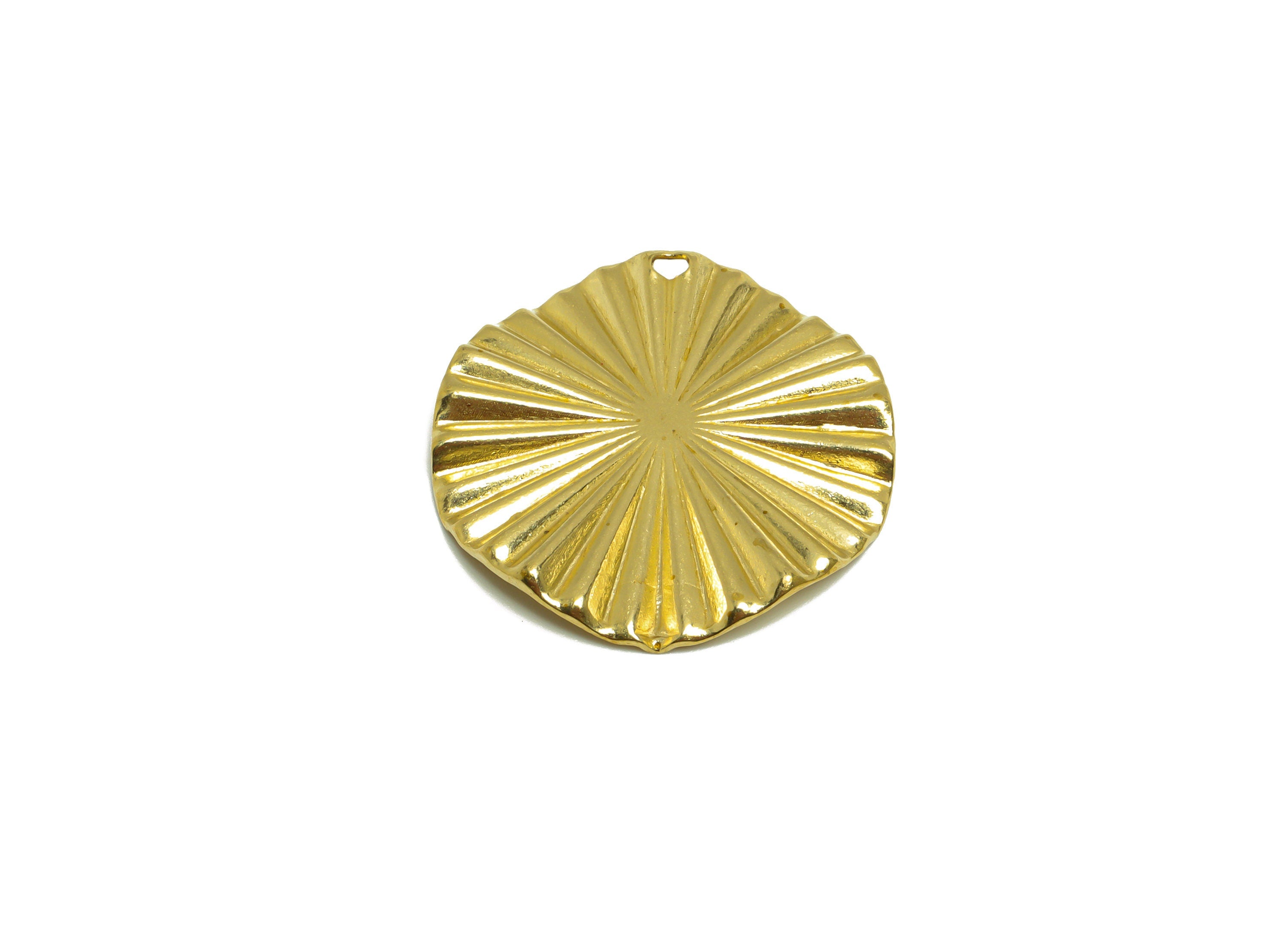 Brass Round Earring Charm - Raw Brass Wavy Circle Earring Charm - Brass Fold Circle Pendant - Geometry Charms - 25.6x25.6x2.7mm - PP10201 - DOMEDBAZAAR
