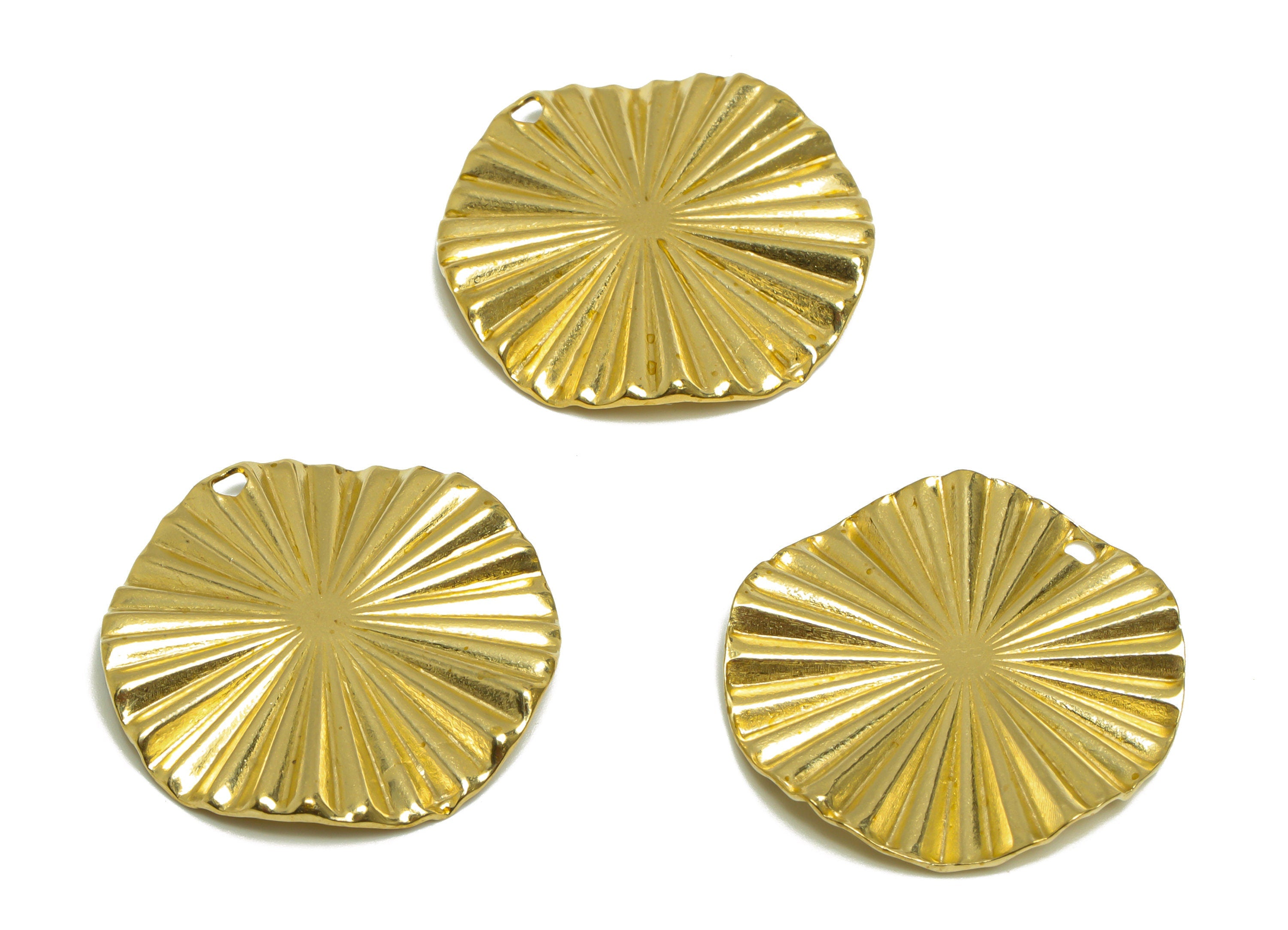 Brass Round Earring Charm - Raw Brass Wavy Circle Earring Charm - Brass Fold Circle Pendant - Geometry Charms - 25.6x25.6x2.7mm - PP10201 - DOMEDBAZAAR