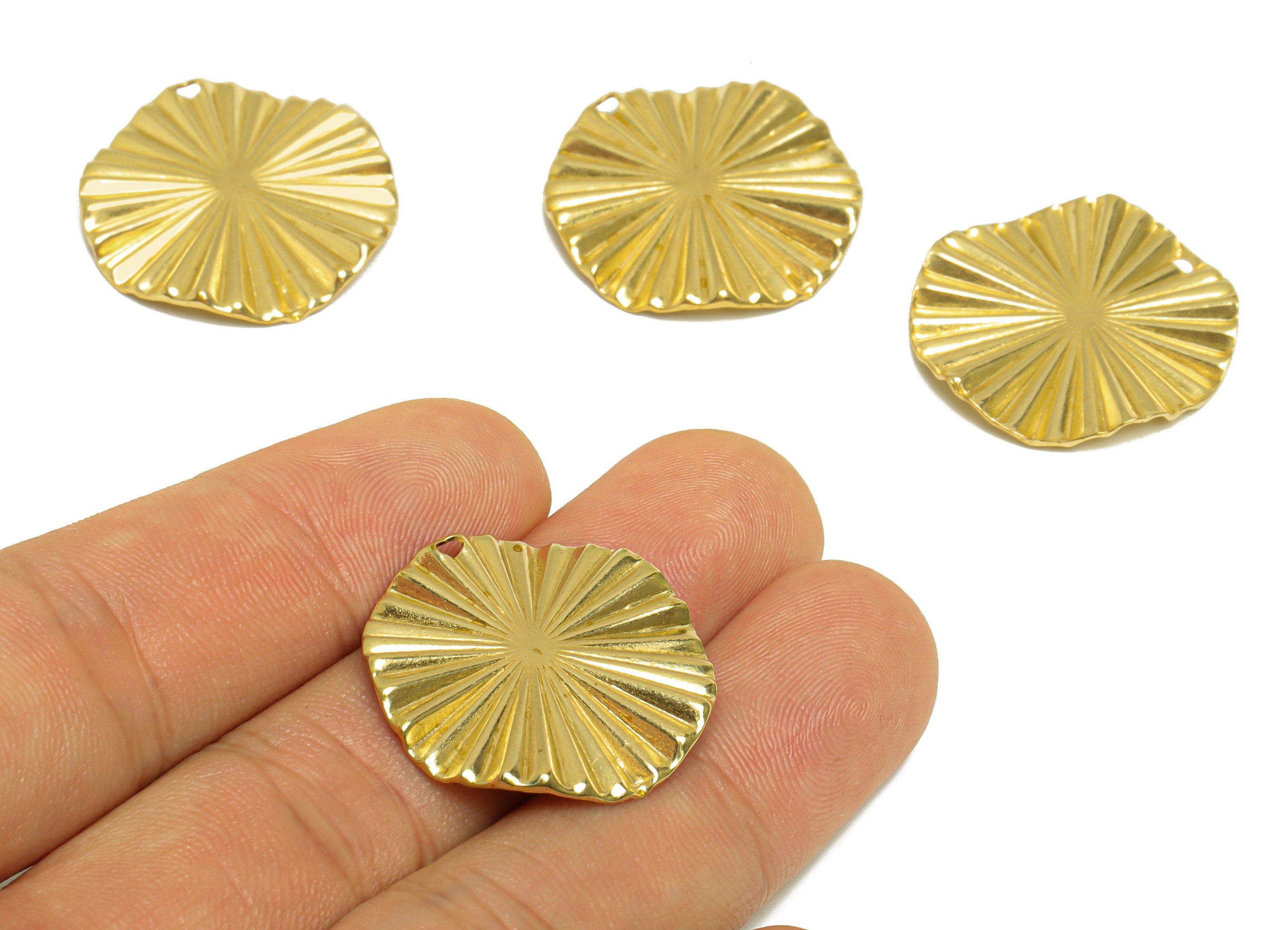 Brass Round Earring Charm - Raw Brass Wavy Circle Earring Charm - Brass Fold Circle Pendant - Geometry Charms - 25.6x25.6x2.7mm - PP10201 - DOMEDBAZAAR