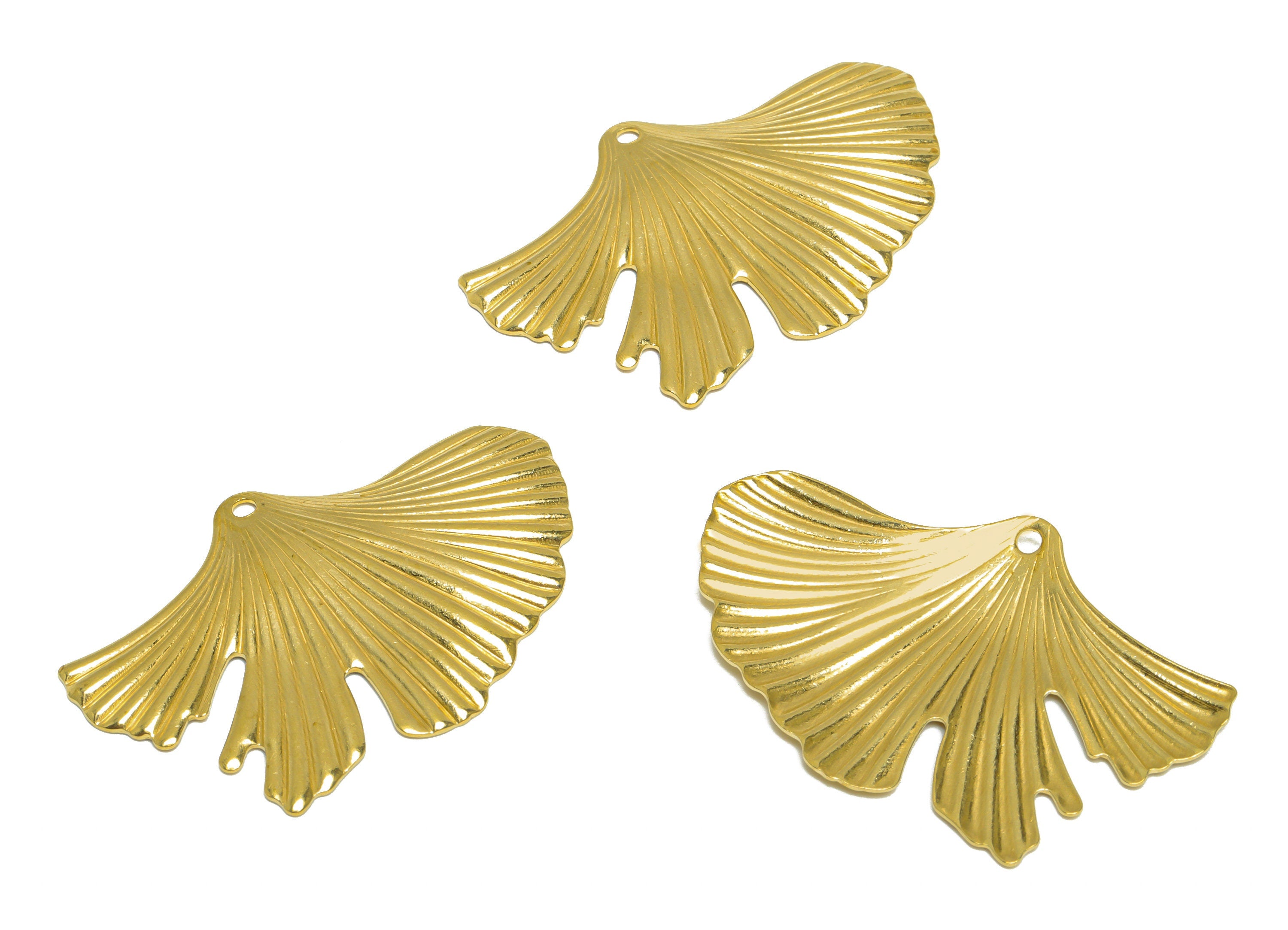 Brass Ginkgo Leaf Earring Charm - Raw Brass Textured  Leaf Earring Charm - Brass lotus leaf Pendant - Botanical Charms - 32x21x1mm - PP10299 - DOMEDBAZAAR