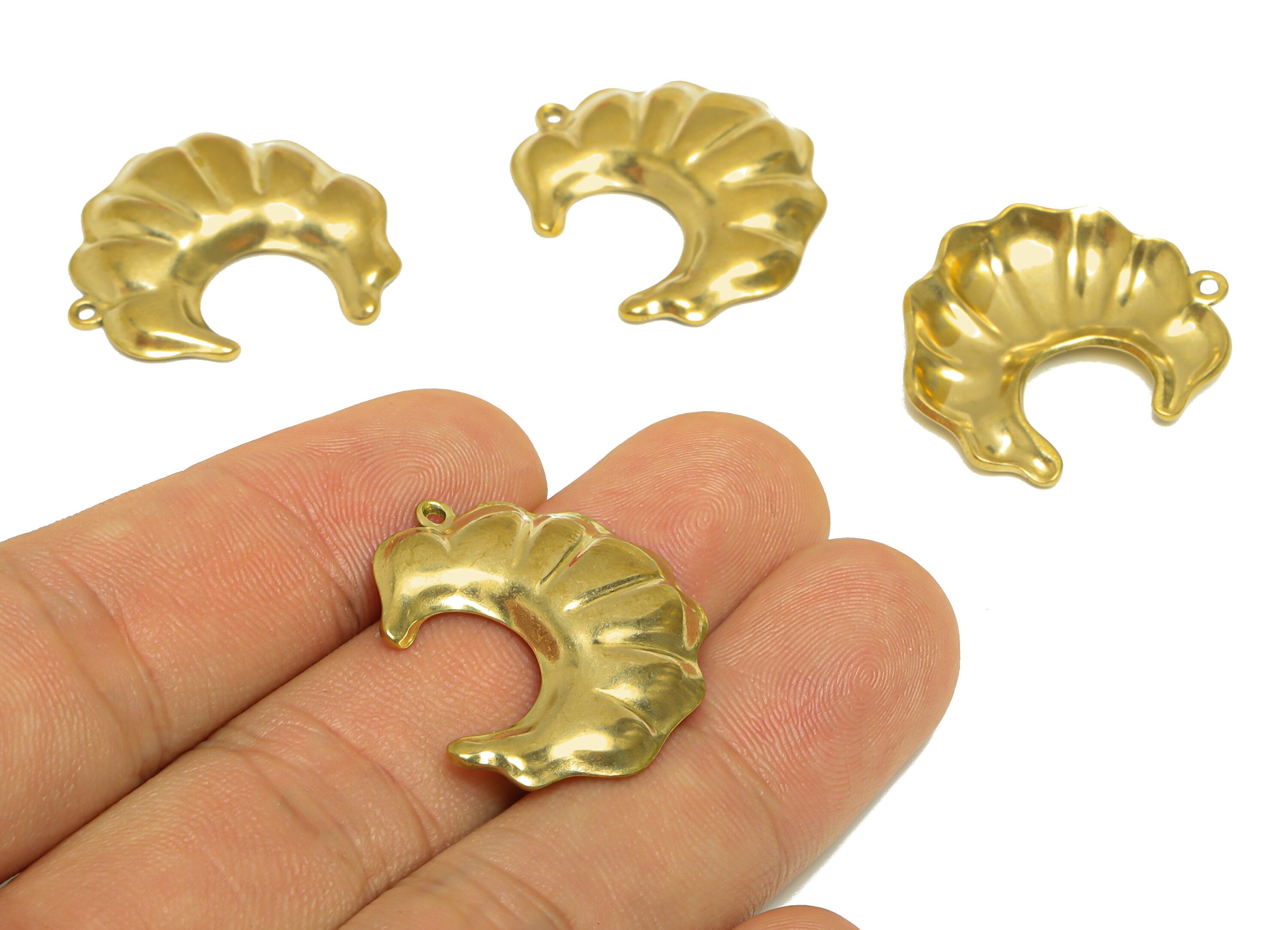 Brass Seashell Earring Charm - Raw Brass Abstract Crescent Earring Charm - Brass Moon Pendant - Irregular Charms - 27.3x23.4x3.6mm - PP10188 - DOMEDBAZAAR