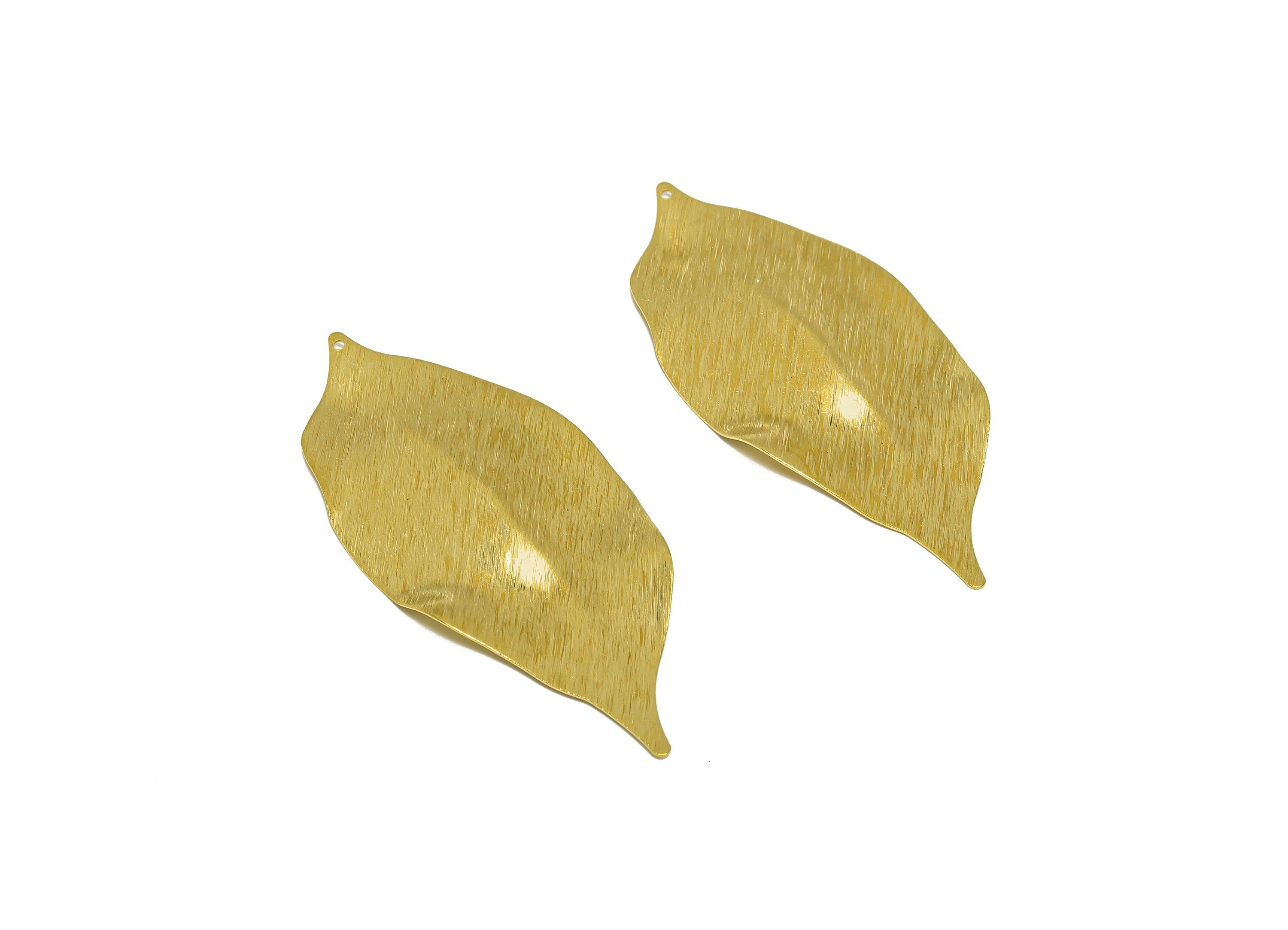 Brass Leaf Earring Charm - Raw Brass Wavy Leaf Earring Charm - Brass Botanical Pendant - Brass Textured Charm - 81x35x4.12mm - PP10252 - DOMEDBAZAAR