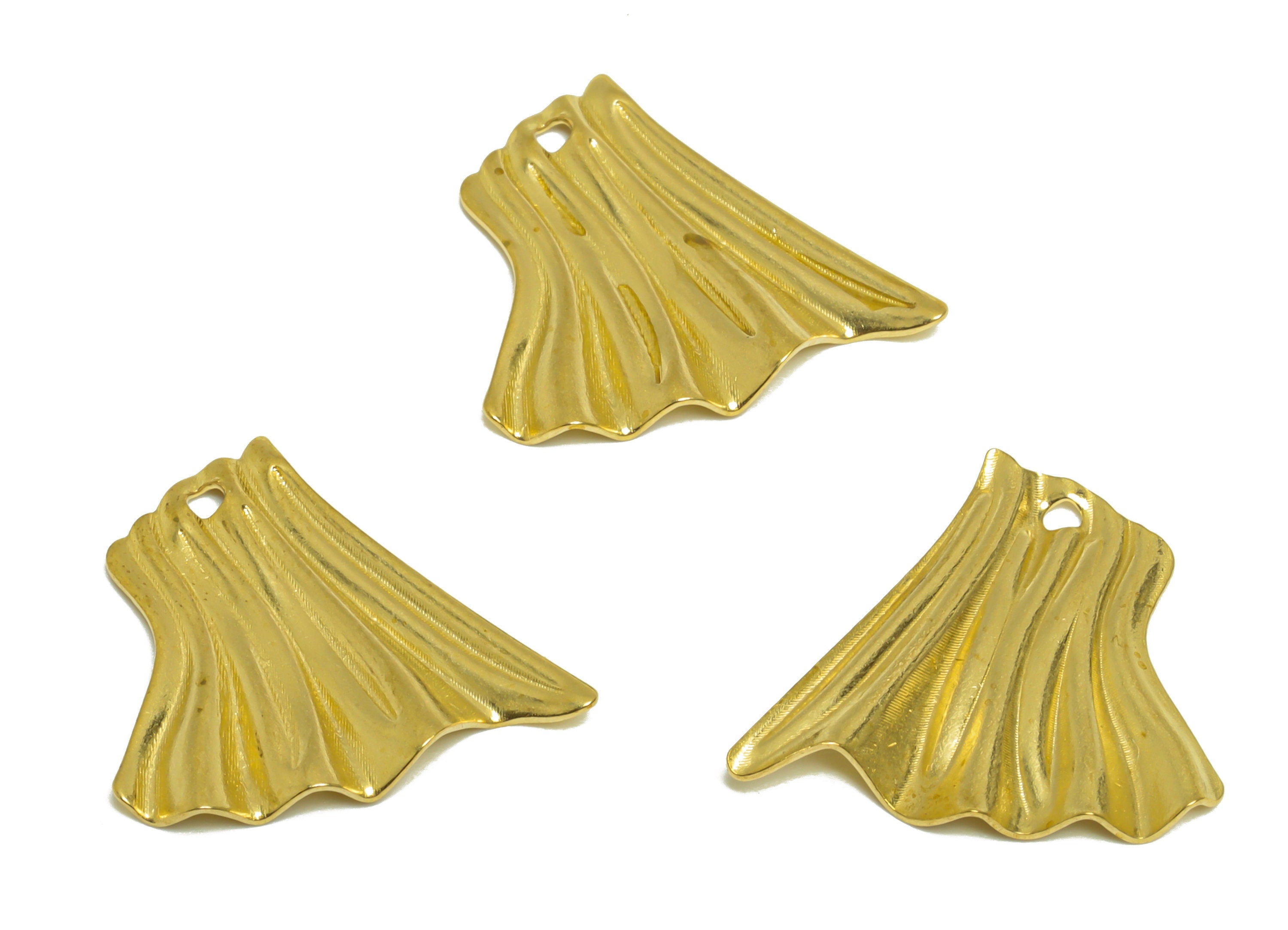 Brass Fold Earring Charm - Raw Brass Wavy Geometry Earring Charm - Brass Irregular Pendant - Earring Finding - 19.8x19.7x2.3mm - PP10209 - DOMEDBAZAAR
