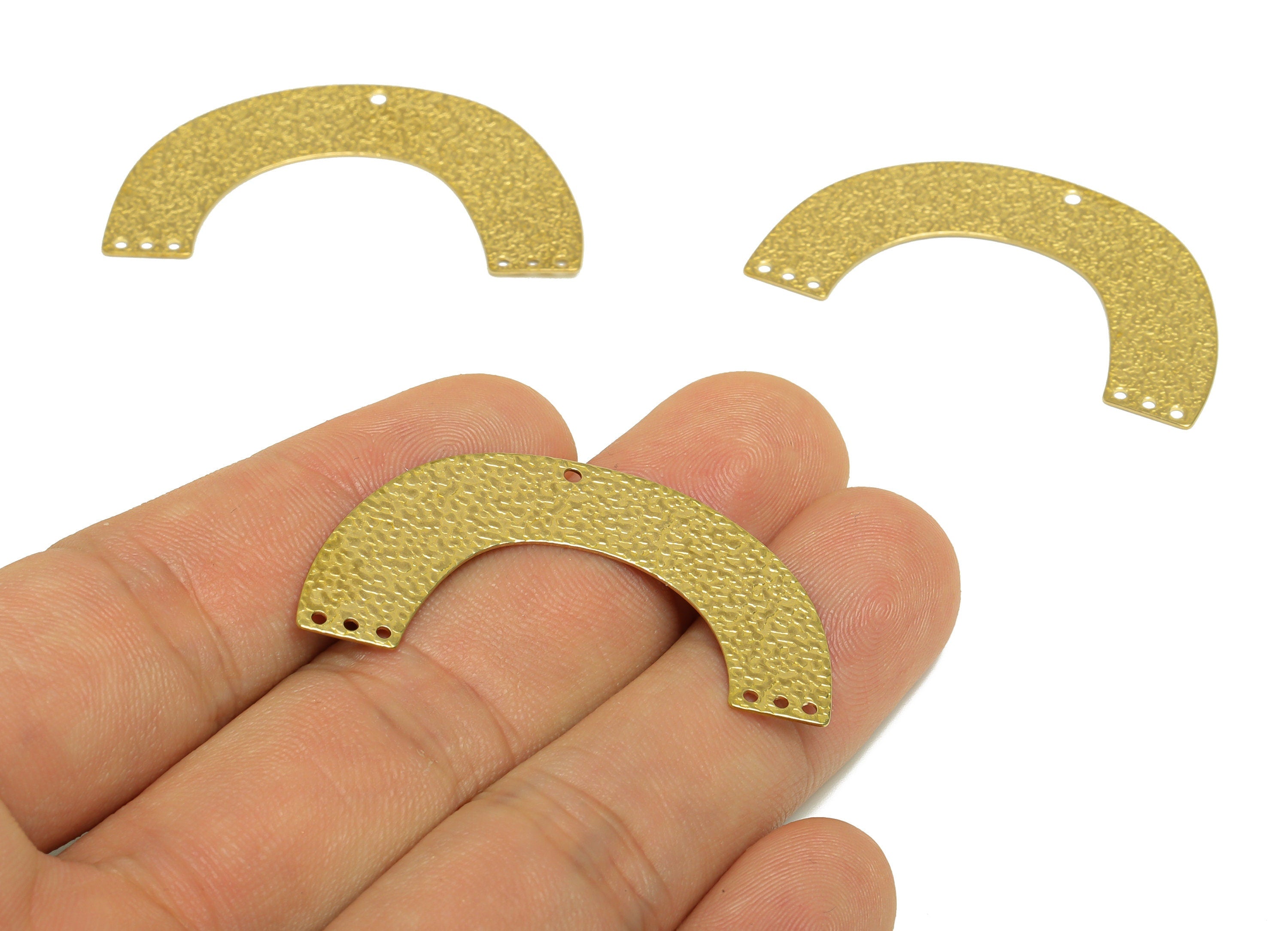 Brass Arc Earring Connector With Loop - Raw Brass Textured Semi Circle Earring Connector - Brass Textured Domed Pendant - 40x23x1mm -PP10270 - DOMEDBAZAAR