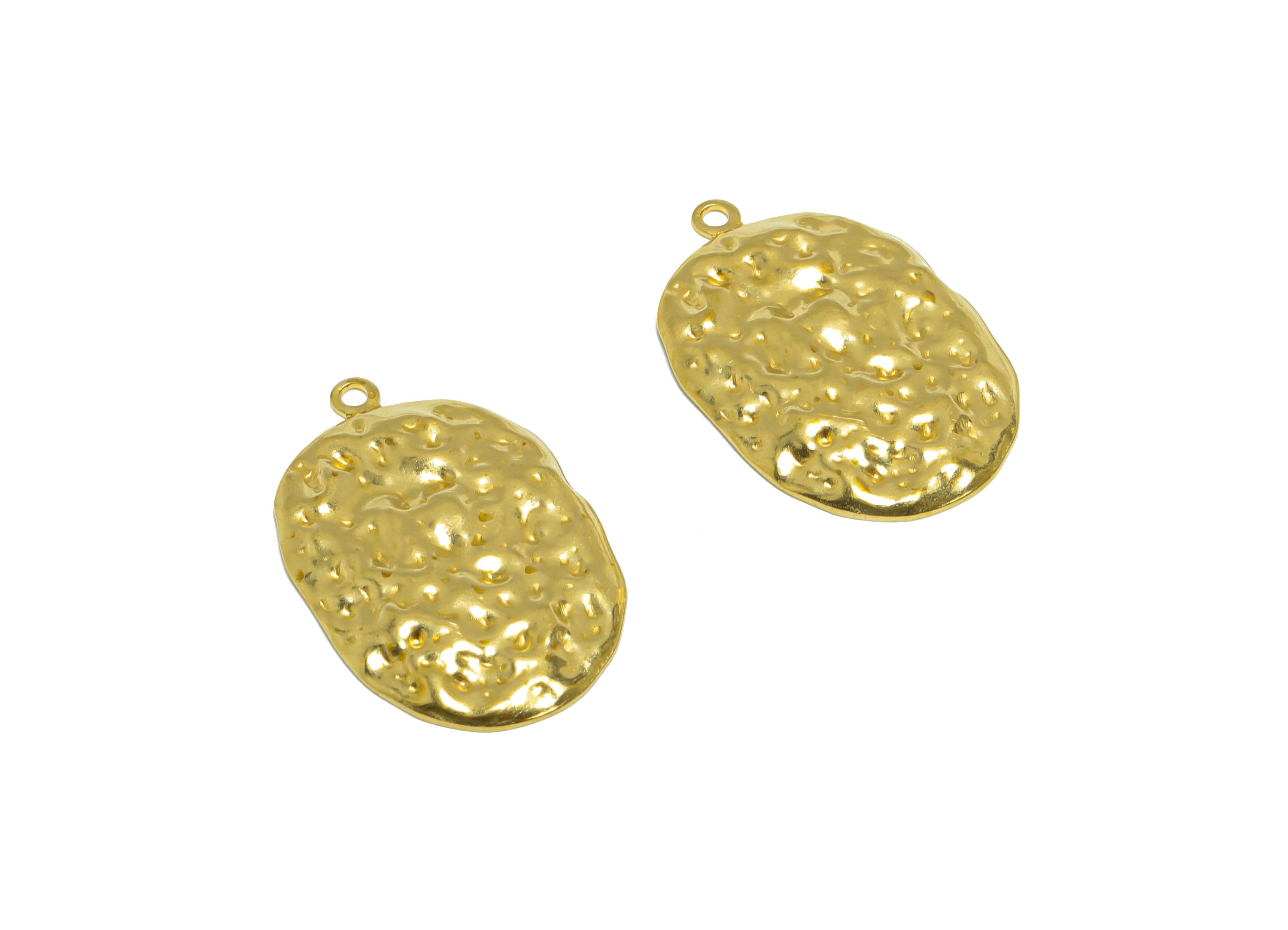 Hammered Oval Earring Charm - Raw Brass Geometry Earring Charm - Brass Hammered Oval Pendant - Earring Finding - 28x17.7x2mm - PP10302 - DOMEDBAZAAR