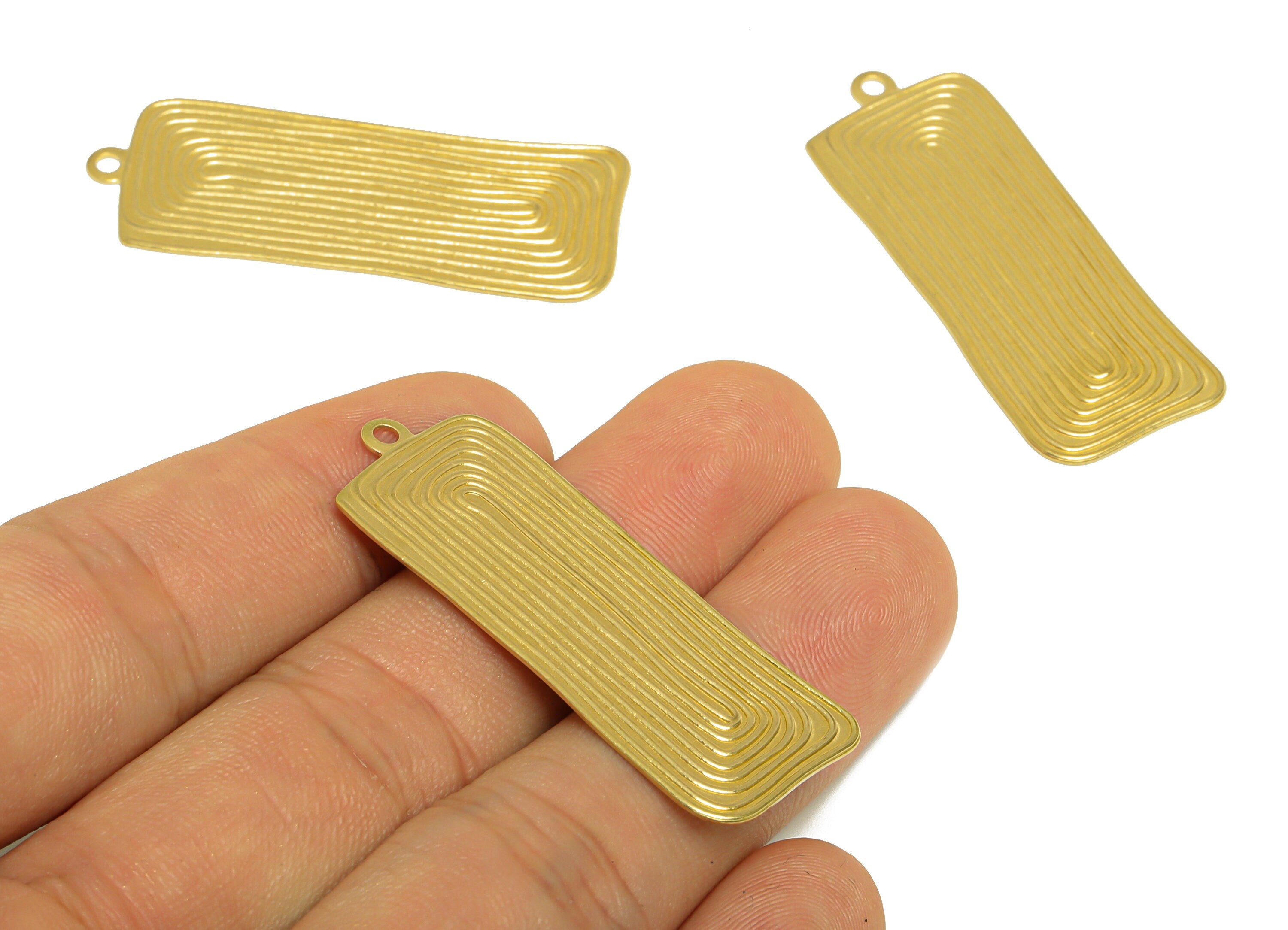 Brass Rectangle Earring Charm - Raw Brass Link Rectangle Earring Charm - Brass Rectangle Pendant - Earring Finding - 45x16.7x0.7mm - PP10285 - DOMEDBAZAAR