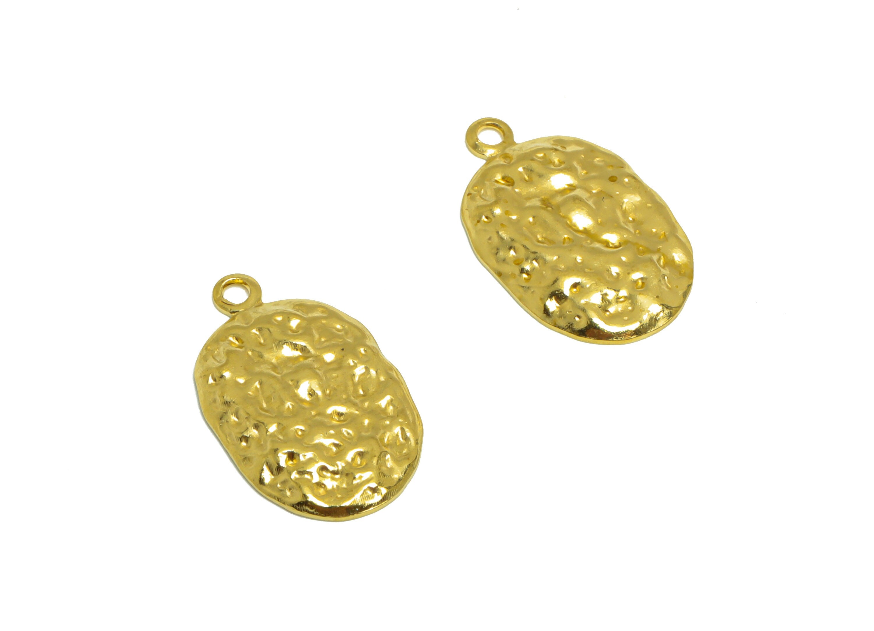 Hammered Oval Earring Charm - Raw Brass Geometry Earring Charm - Brass Hammered Oval Pendant - Earring Finding - 19.3x11.2x1.8mm - PP10224 - DOMEDBAZAAR