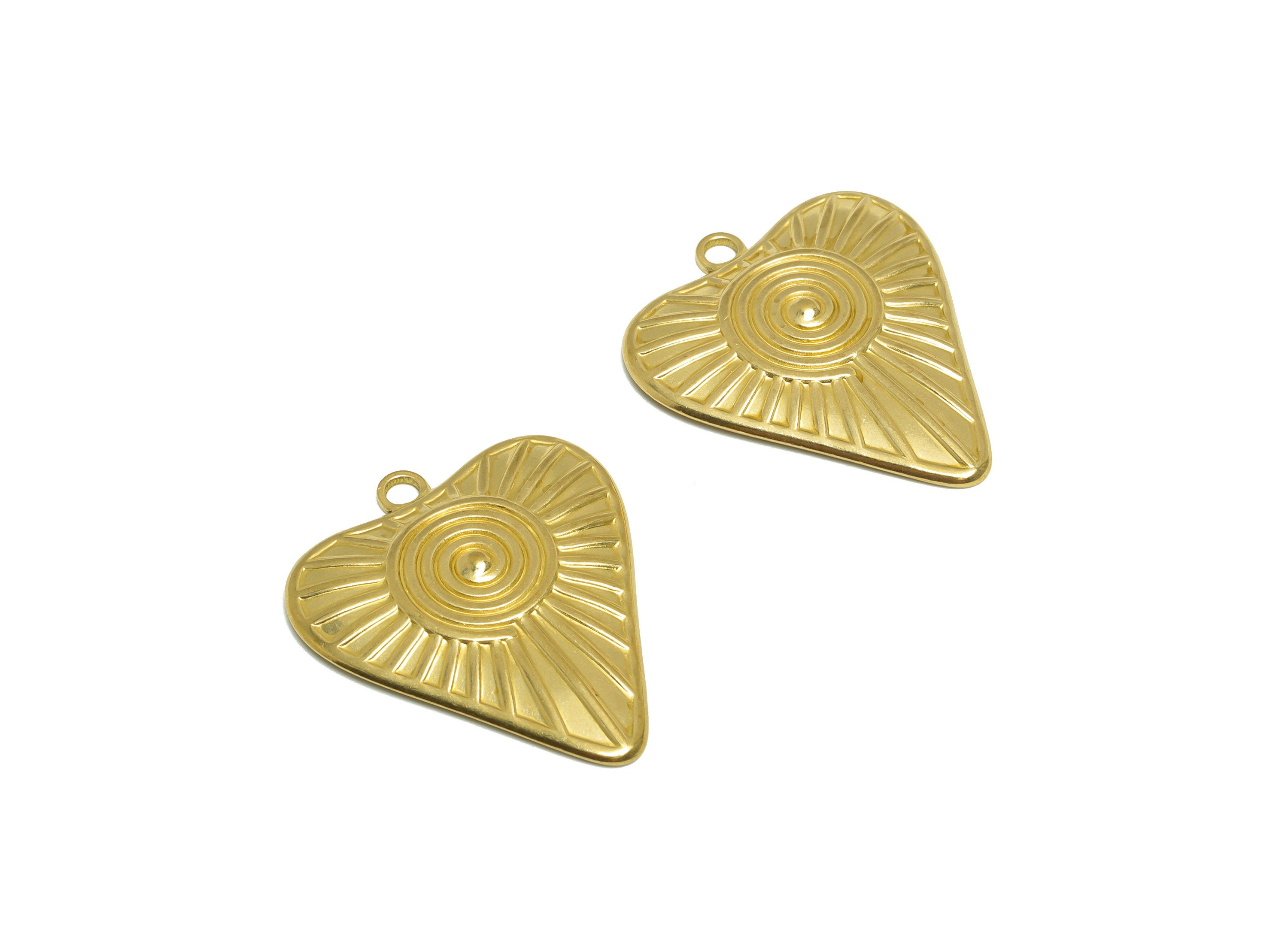 Brass Heart Pendant - Raw Brass Textured Heart Earring Charm - Brass Snail Heart Pendant - For Necklace - 32.7x27.9x2.7mm - PP10167 - DOMEDBAZAAR