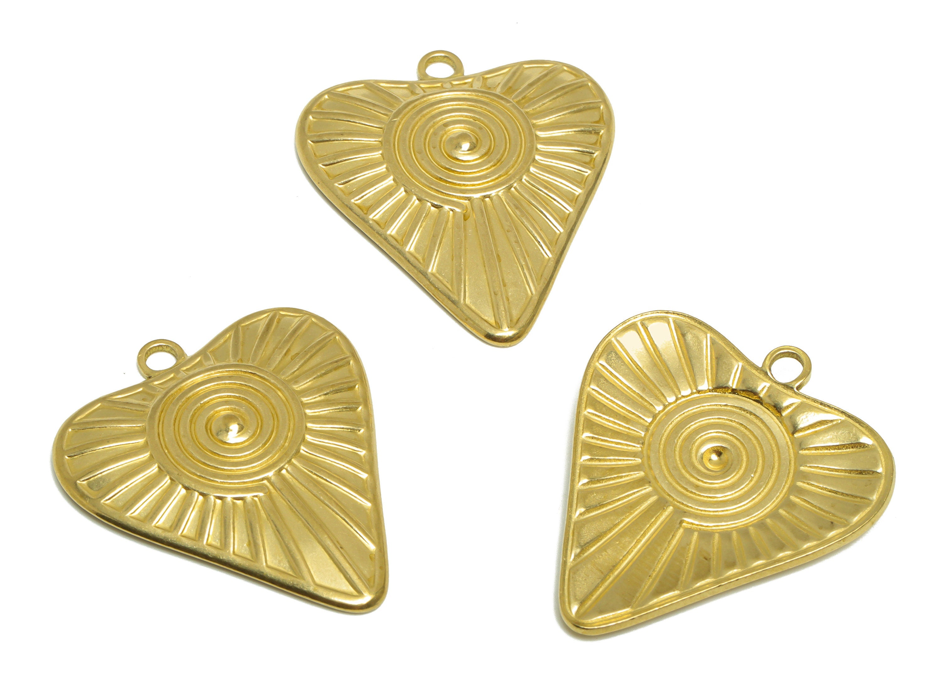 Brass Heart Pendant - Raw Brass Textured Heart Earring Charm - Brass Snail Heart Pendant - For Necklace - 32.7x27.9x2.7mm - PP10167 - DOMEDBAZAAR
