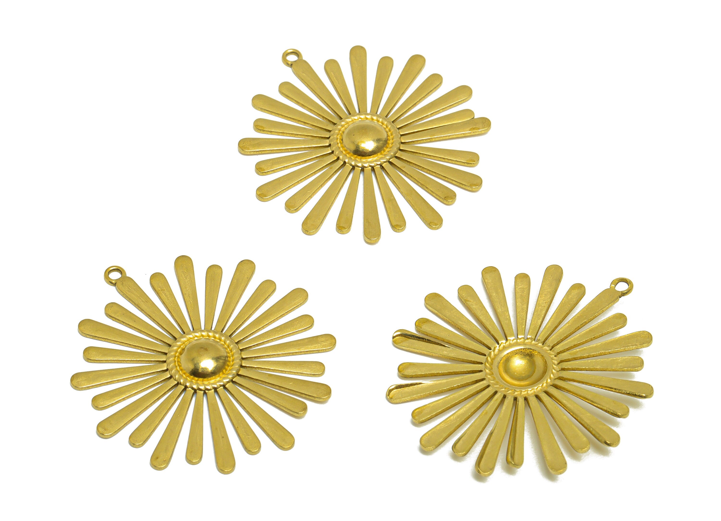 Brass Flower Earring Charm - Raw Brass Daisy Earring Charm - Brass Botanical Pendant - For Necklace - 37x34.3x2.73mm - PP10187 - DOMEDBAZAAR