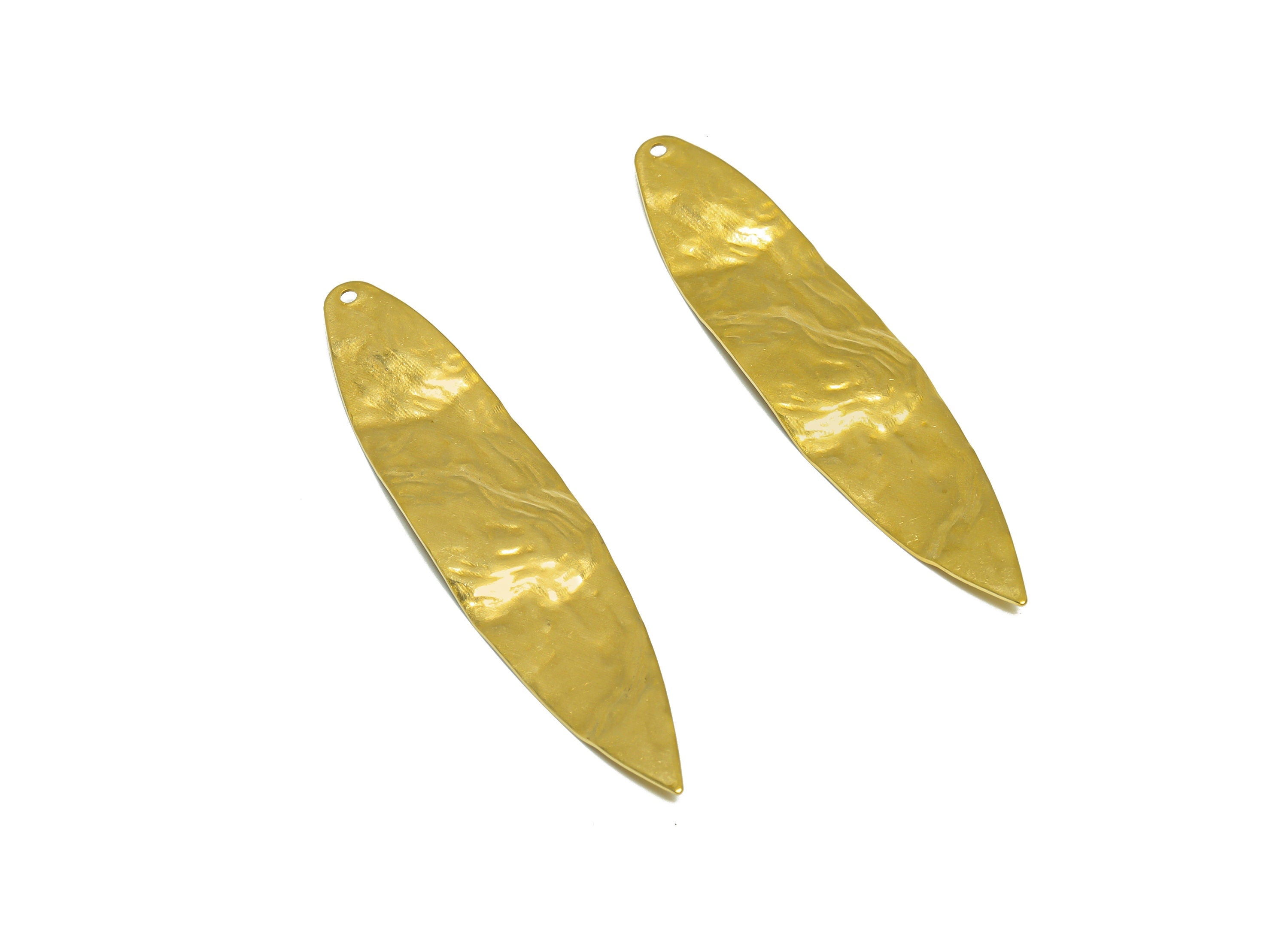 Brass Textured Marquise Earring Charm - Raw Brass Geometry Earring Charm - Brass Hammered Marquise Pendant - 62x14x1.8mm - PP10217 - DOMEDBAZAAR