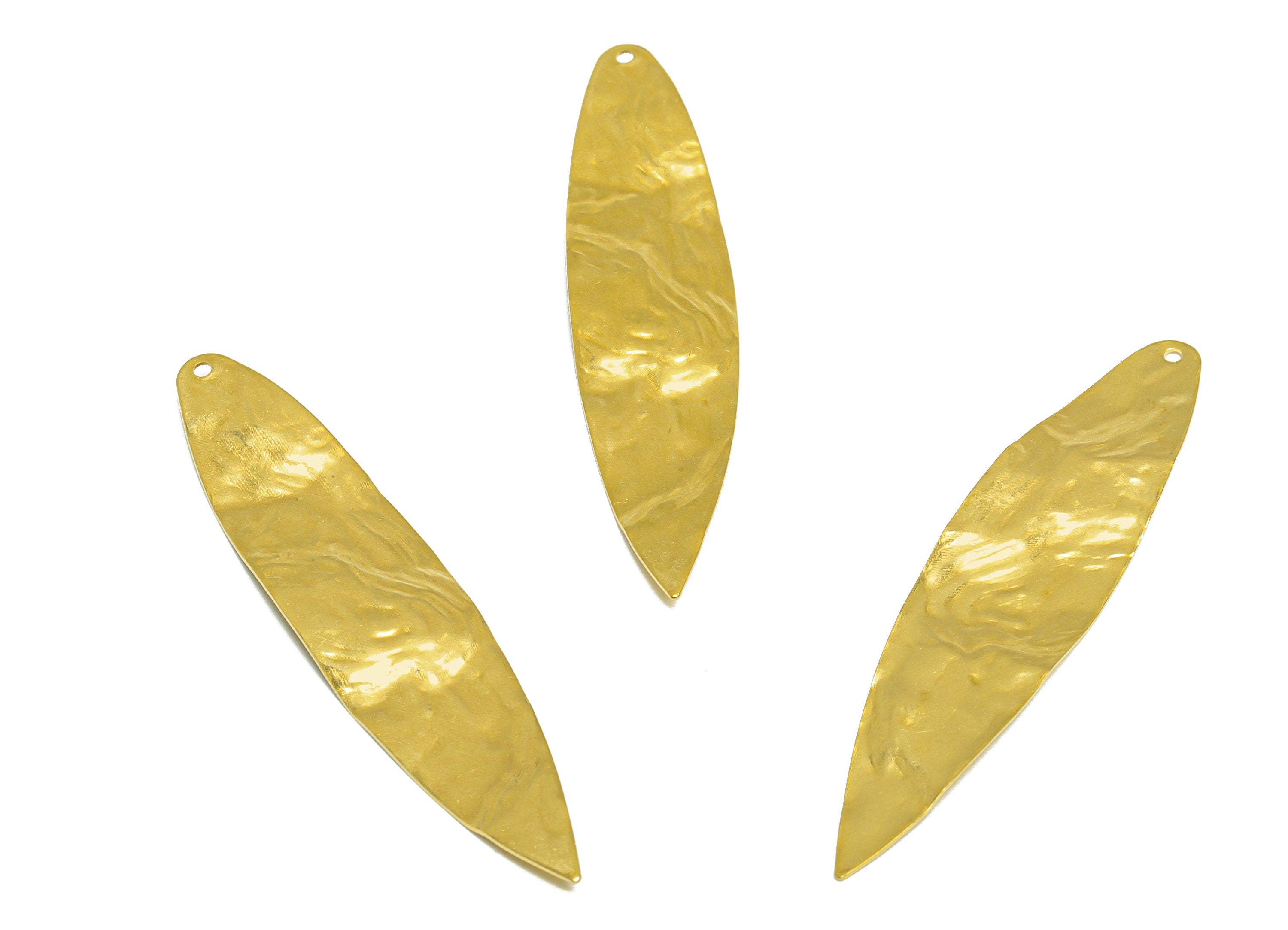Brass Textured Marquise Earring Charm - Raw Brass Geometry Earring Charm - Brass Hammered Marquise Pendant - 62x14x1.8mm - PP10217 - DOMEDBAZAAR