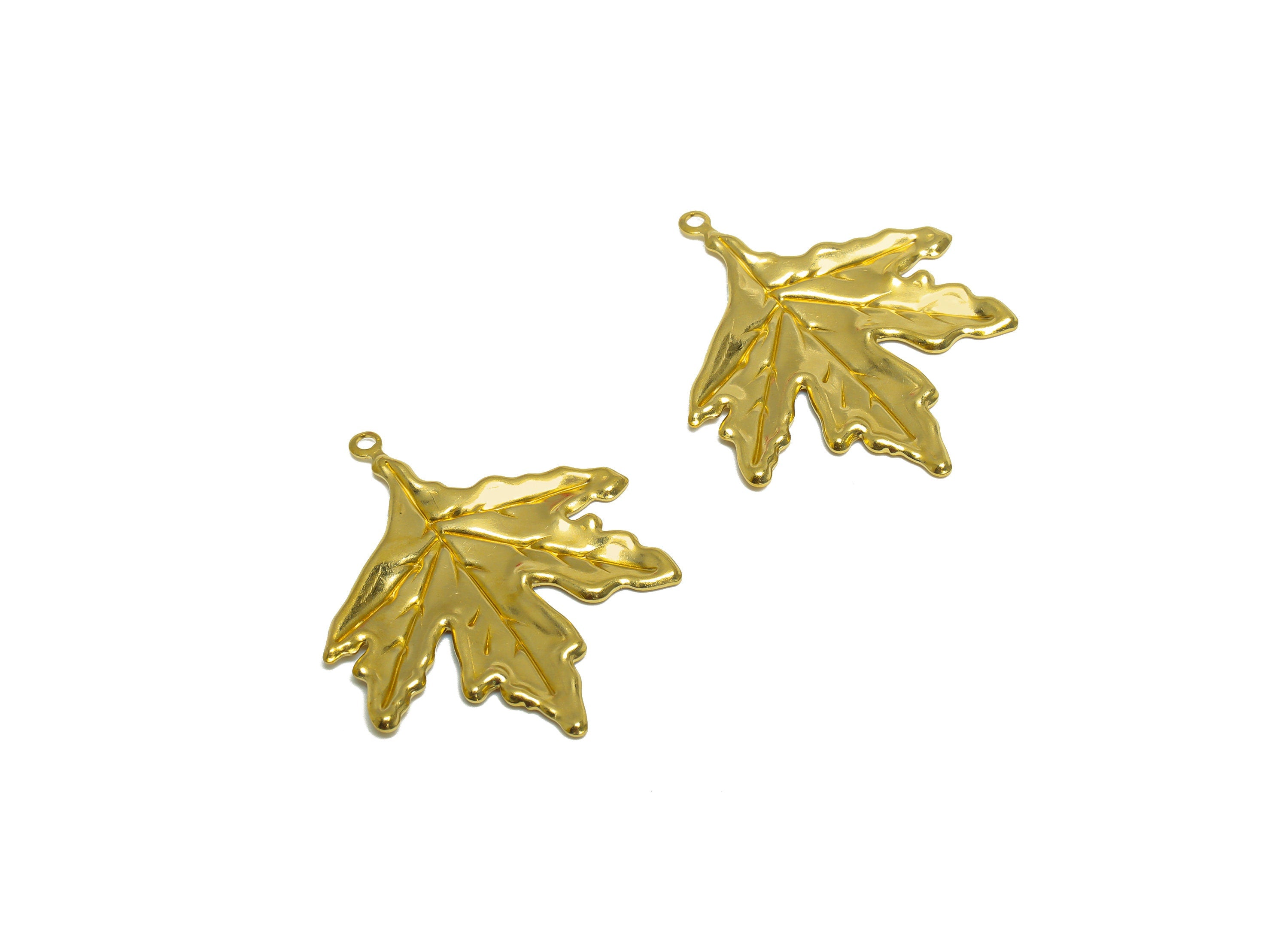 Brass Maple Leaf Earring Charm - Raw Brass Leaf Earring Charm - Brass Maple Leaf Pendant - Earring Finding - 37.5x34x1.8mm - PP10253 - DOMEDBAZAAR