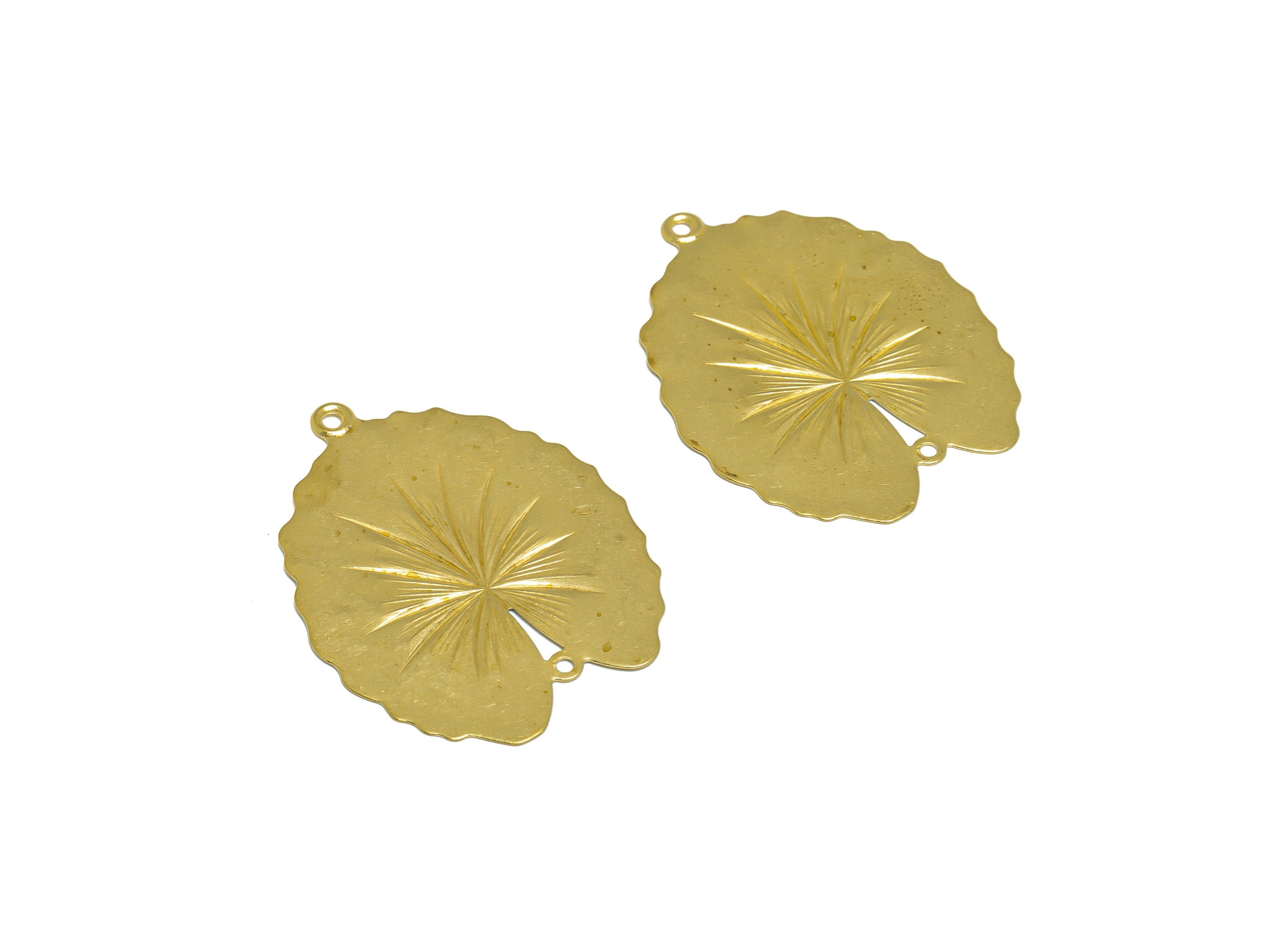 Brass Lotus Leaf Connector - Raw Brass Textured Leaf Earring Charm - Brass Heart Pendant - Earring Finding - 39x30.3x0.6mm - PP10211 - DOMEDBAZAAR
