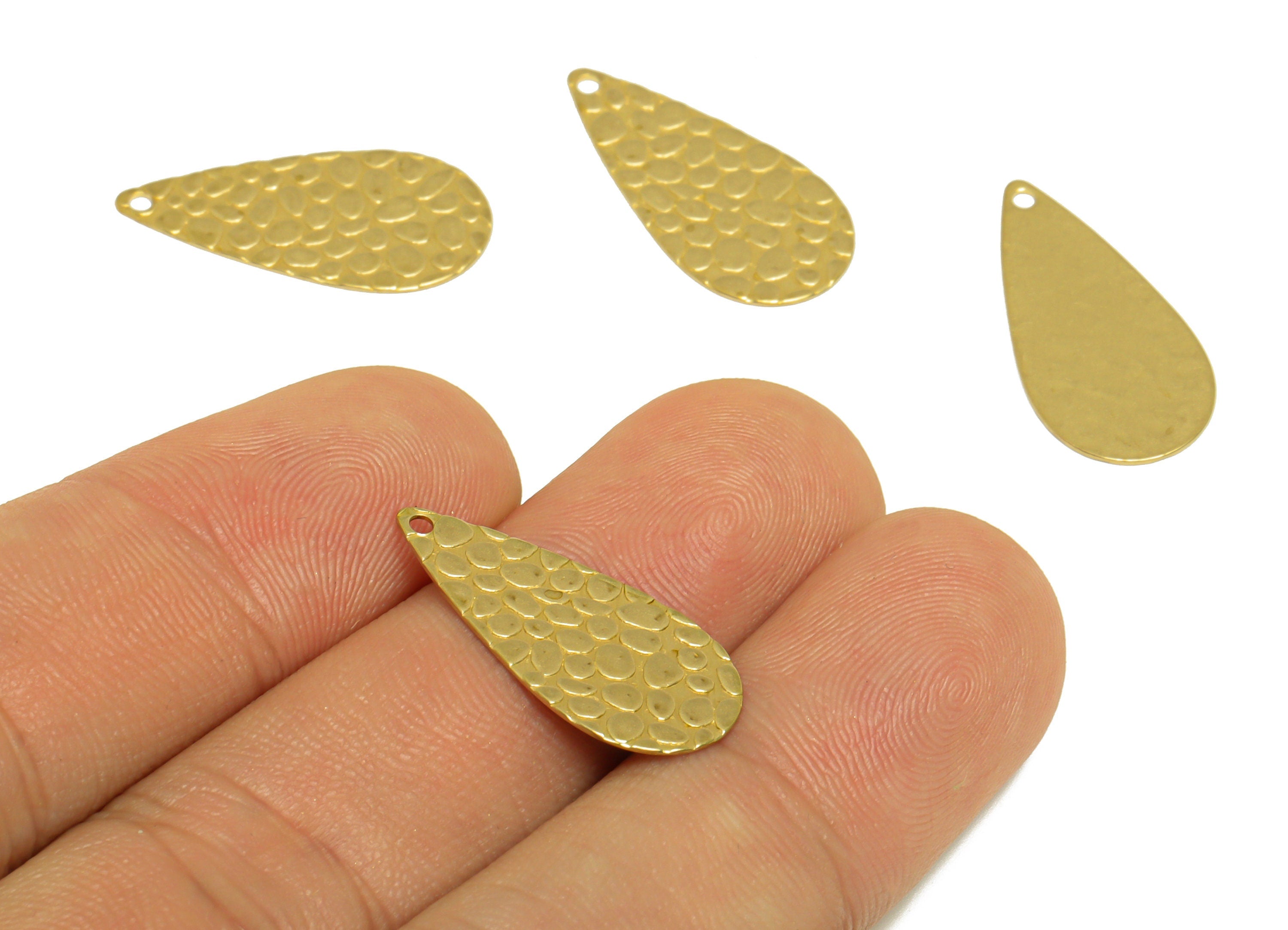 Brass Teardrop Earring Charm - Raw Brass Textured Drop Earring Charm - Brass Geometry Earring Charm - Earring Finding - 23x11x0.5mm -PP10213 - DOMEDBAZAAR