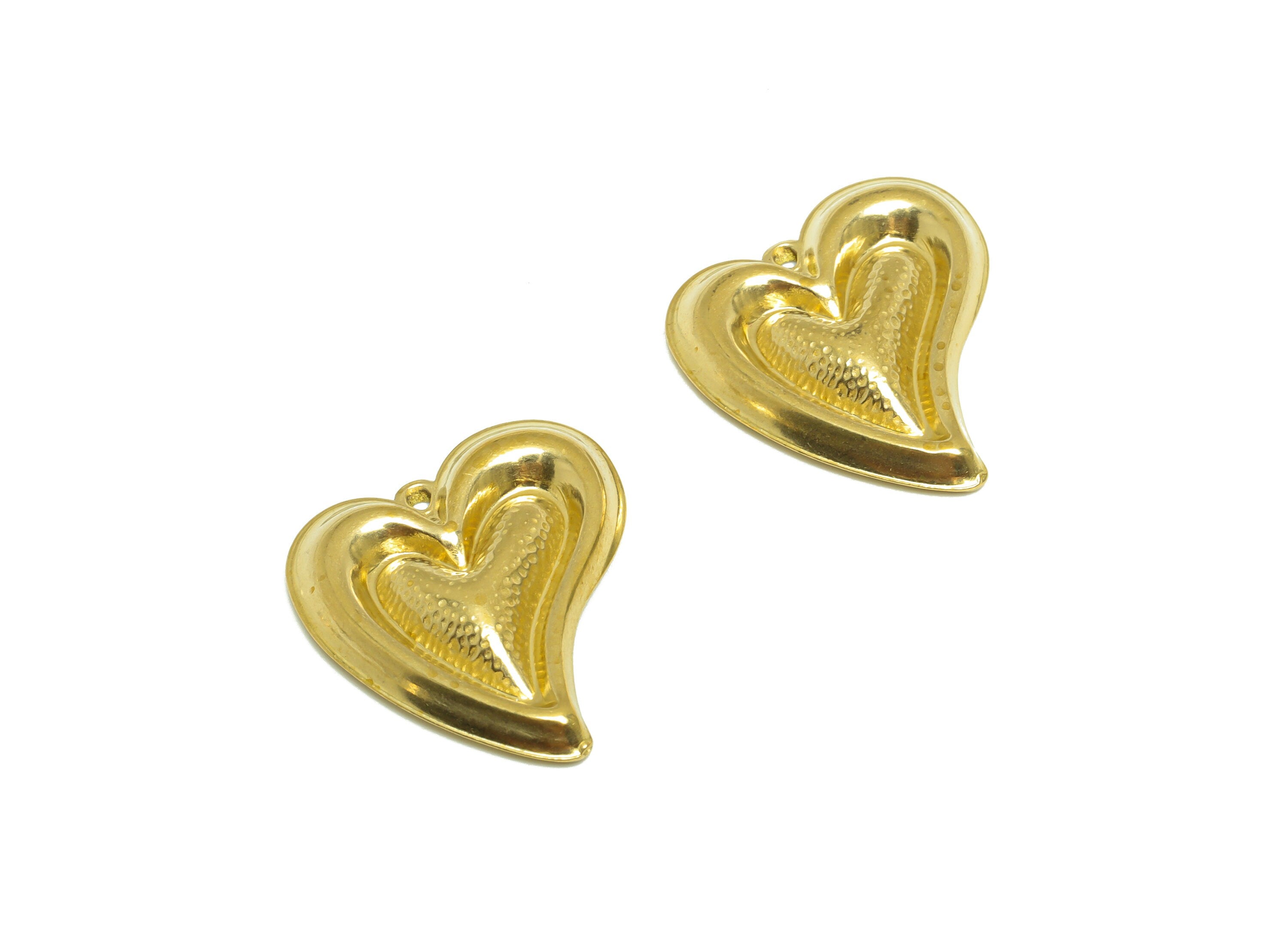 Brass Heart Earring Charm - Raw Brass Hammered Heart Earring Charm - Brass Heart Pendant - Earring Finding - 24.2x23x3.3mm - PP10179 - DOMEDBAZAAR