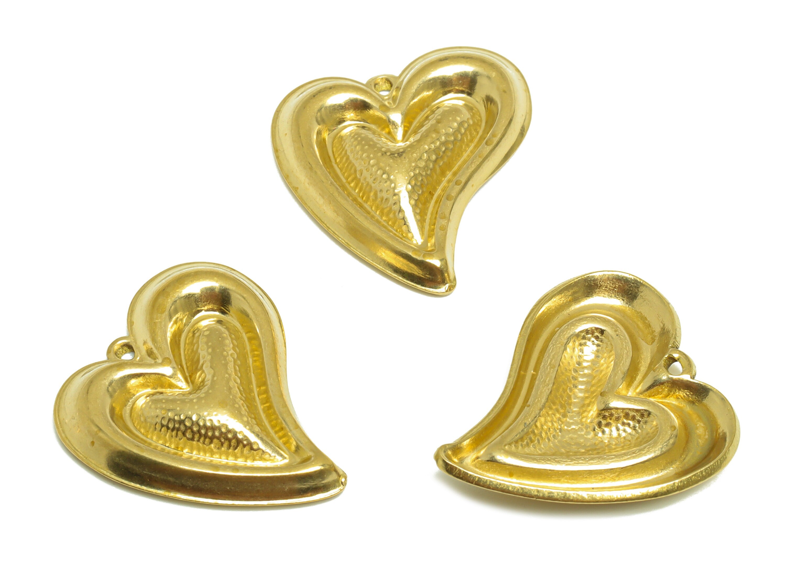 Brass Heart Earring Charm - Raw Brass Hammered Heart Earring Charm - Brass Heart Pendant - Earring Finding - 24.2x23x3.3mm - PP10179 - DOMEDBAZAAR