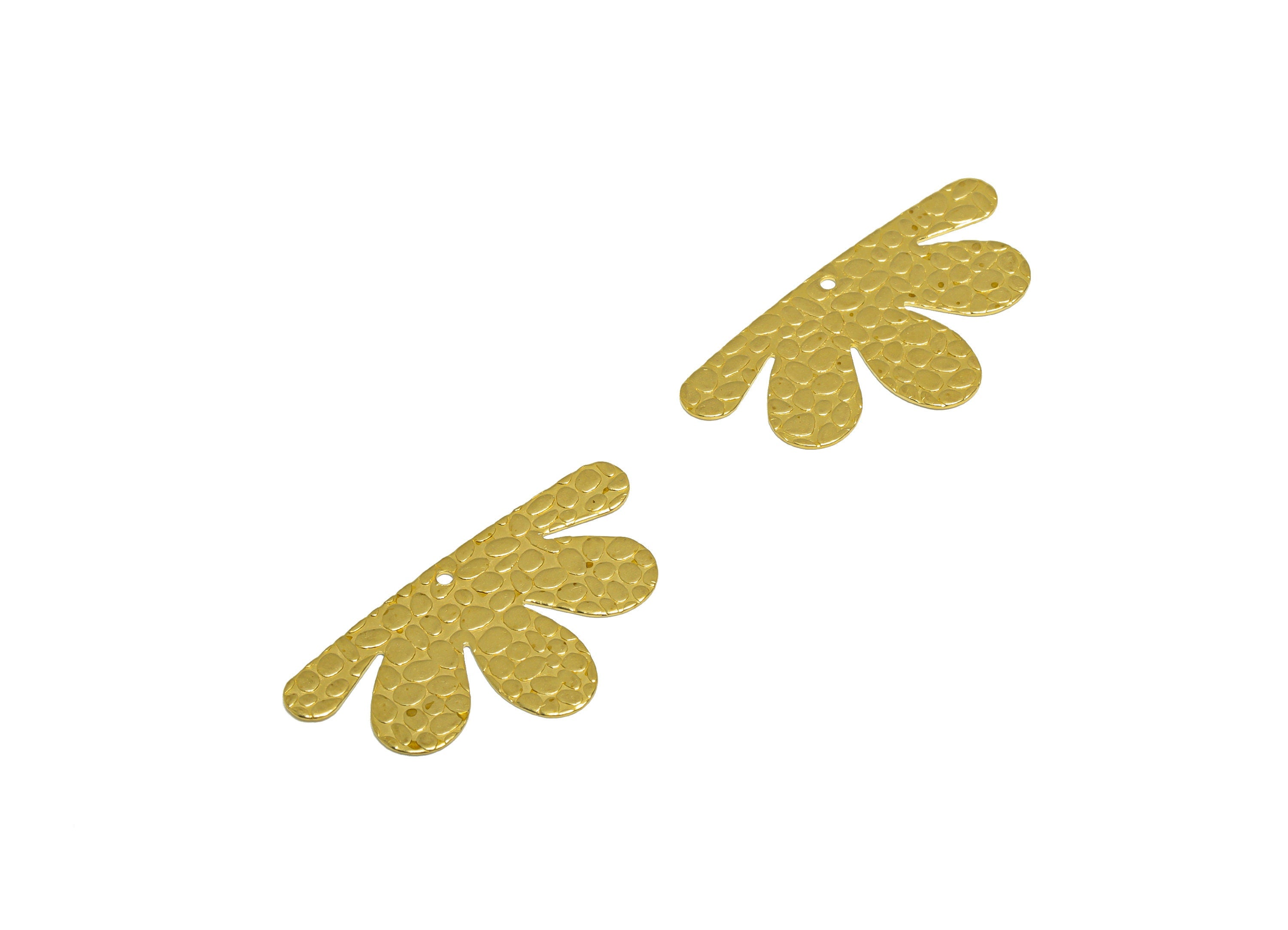 Brass Half Flower Earring Charm- Raw Brass Textured Flower Earring Charm - Textured Earring Charm - Earring Finding - 34x18x0.53mm - PP10194 - DOMEDBAZAAR