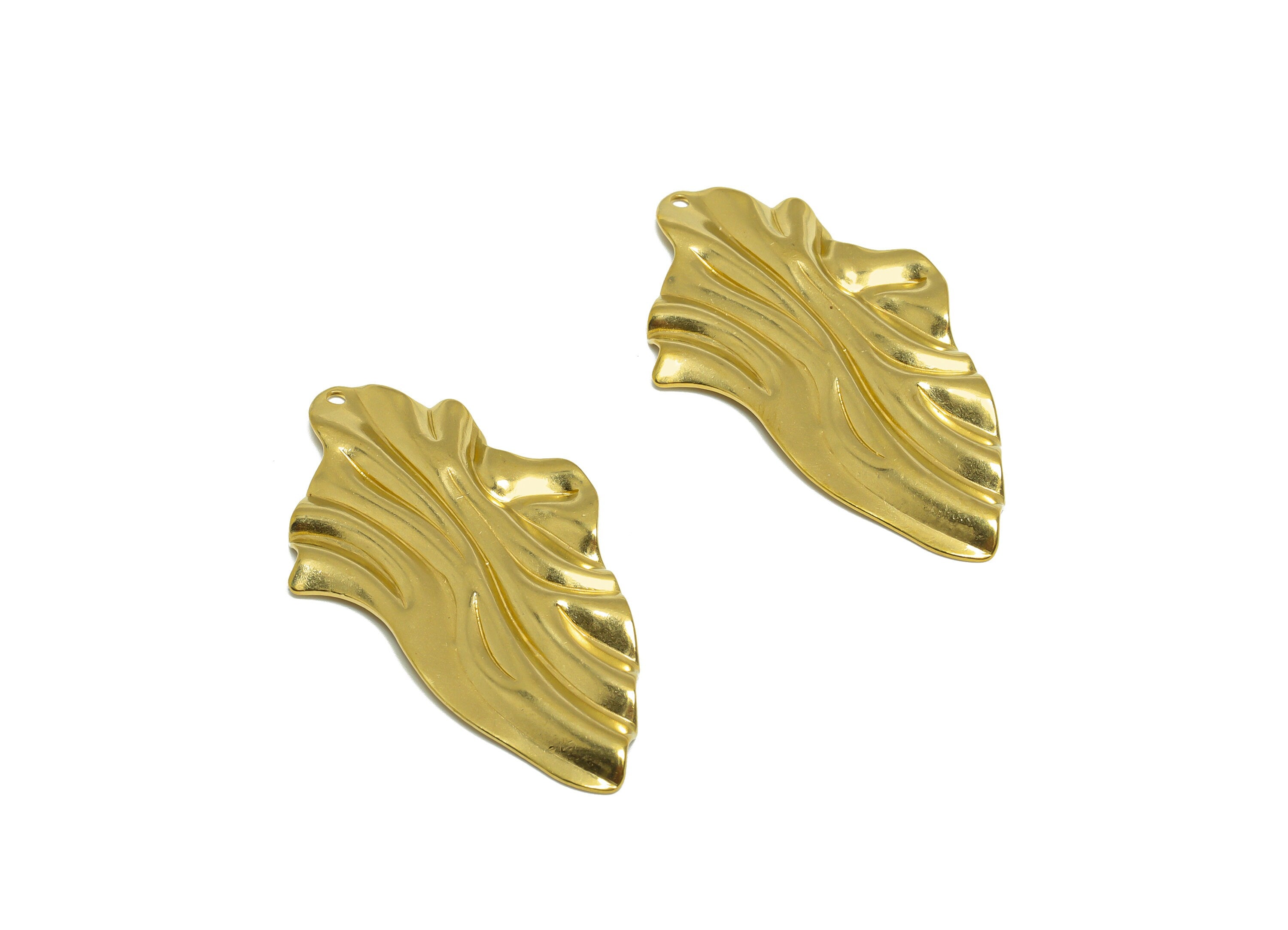 Brass Wavy Earring Charm - Raw Brass Irregular Earring Charm - Brass Abstract Earring Charm - Earring Finding - 45x24.5x1.7mm - PP10193 - DOMEDBAZAAR