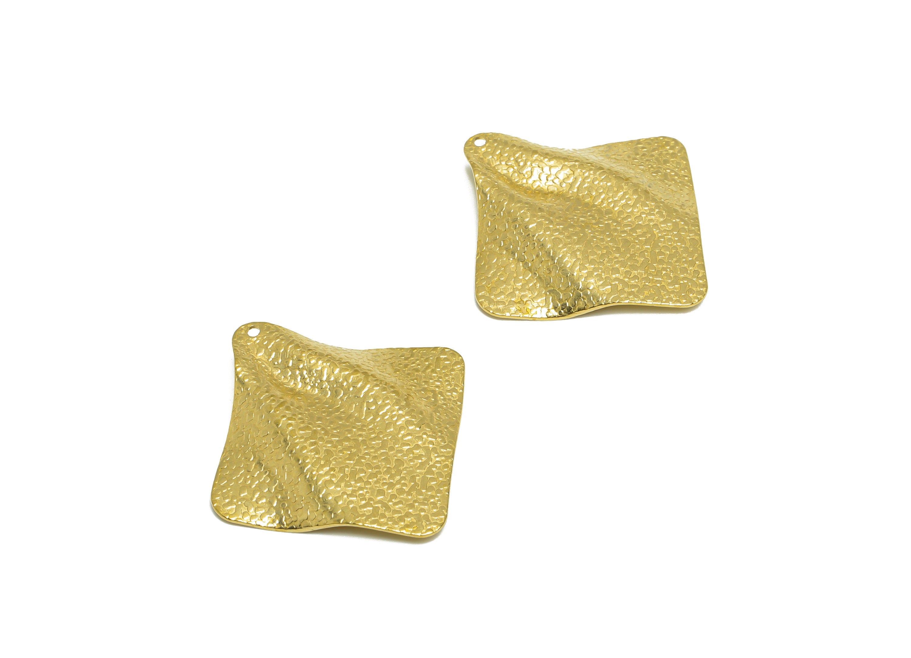 Brass Square Earring Connector - Raw Brass Wavy Square Earring Charm - Textured Geometry Pendant - Earring Finding - 34.5x33x3.3mm - PP10245 - DOMEDBAZAAR