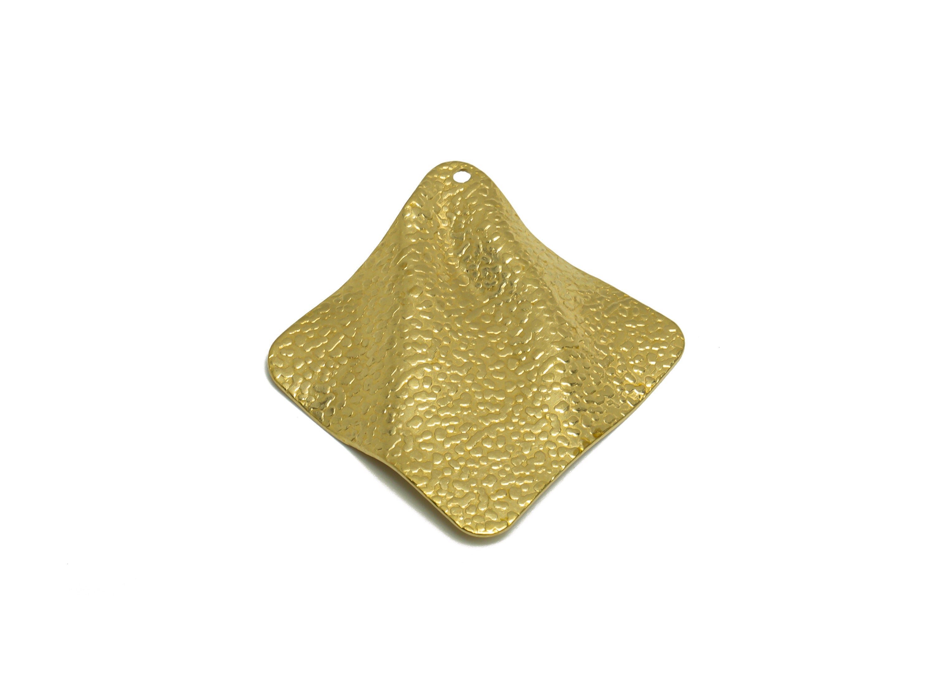 Brass Square Earring Connector - Raw Brass Wavy Square Earring Charm - Textured Geometry Pendant - Earring Finding - 34.5x33x3.3mm - PP10245 - DOMEDBAZAAR