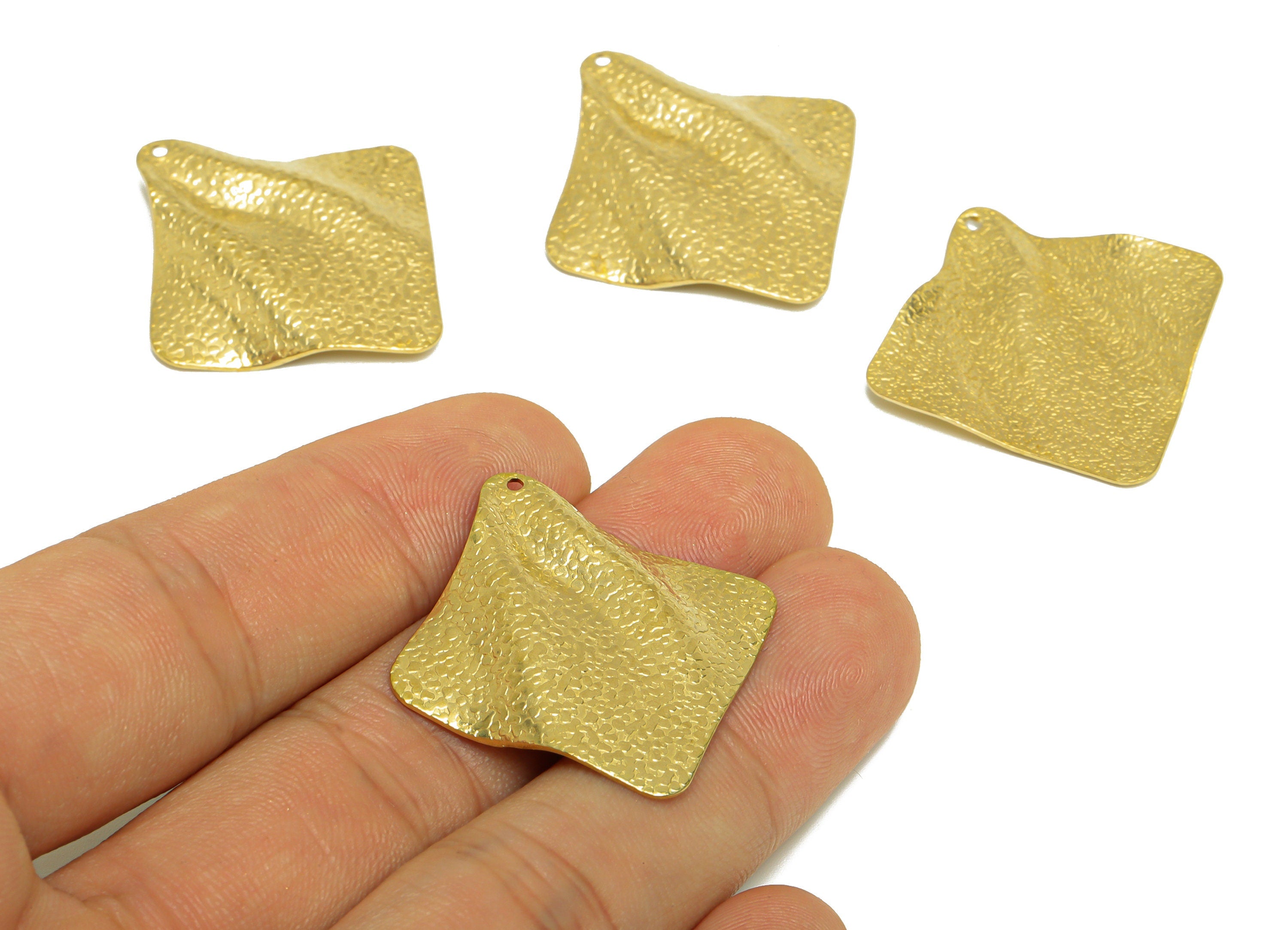 Brass Square Earring Connector - Raw Brass Wavy Square Earring Charm - Textured Geometry Pendant - Earring Finding - 34.5x33x3.3mm - PP10245 - DOMEDBAZAAR