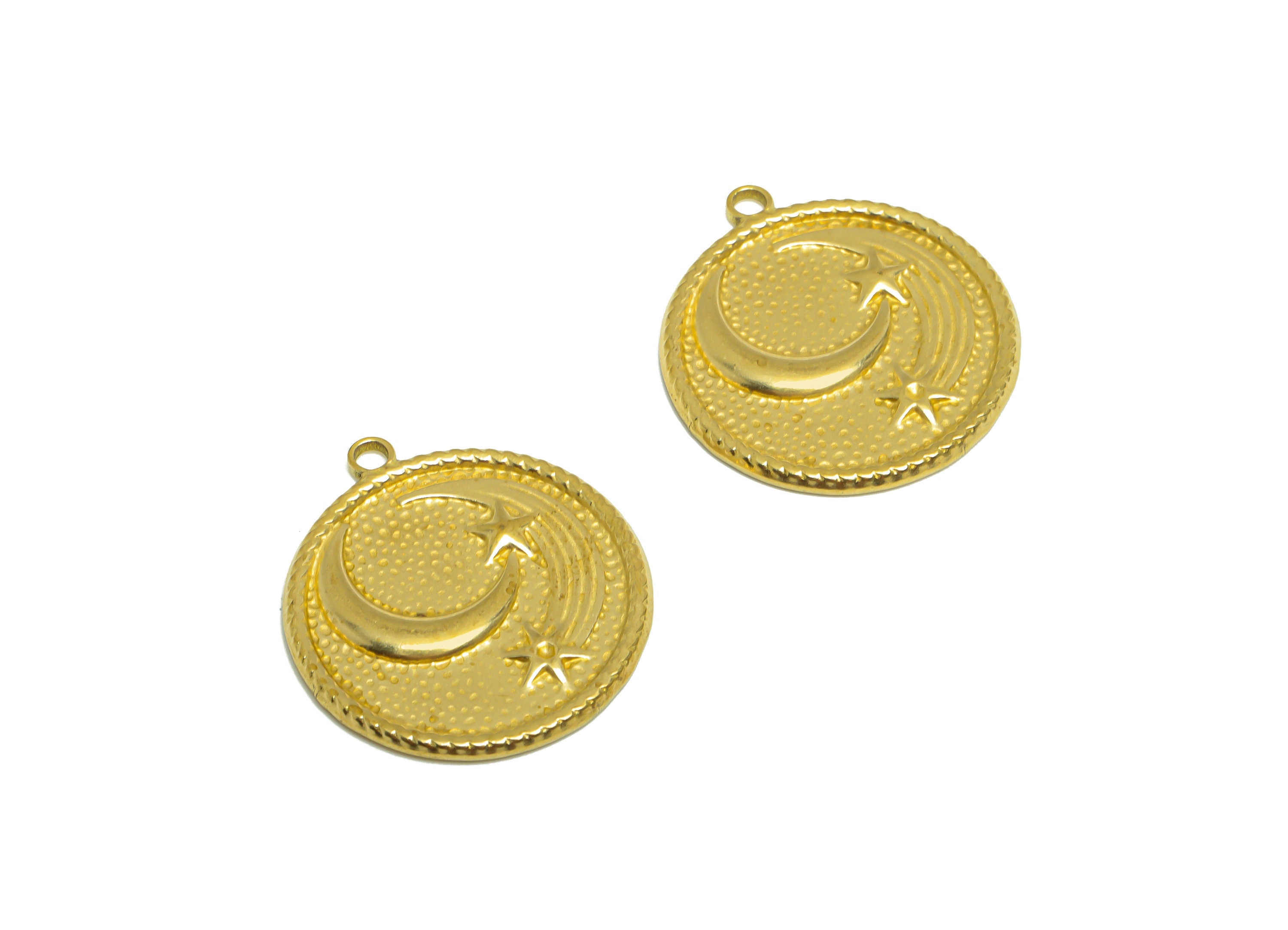 Brass Star Earring Charm- Raw Brass Moon Antique Vintage Charm - Brass Meteor Crescent Pendant - For Necklace - 25.2x23x1.8mm - PP10172 - DOMEDBAZAAR